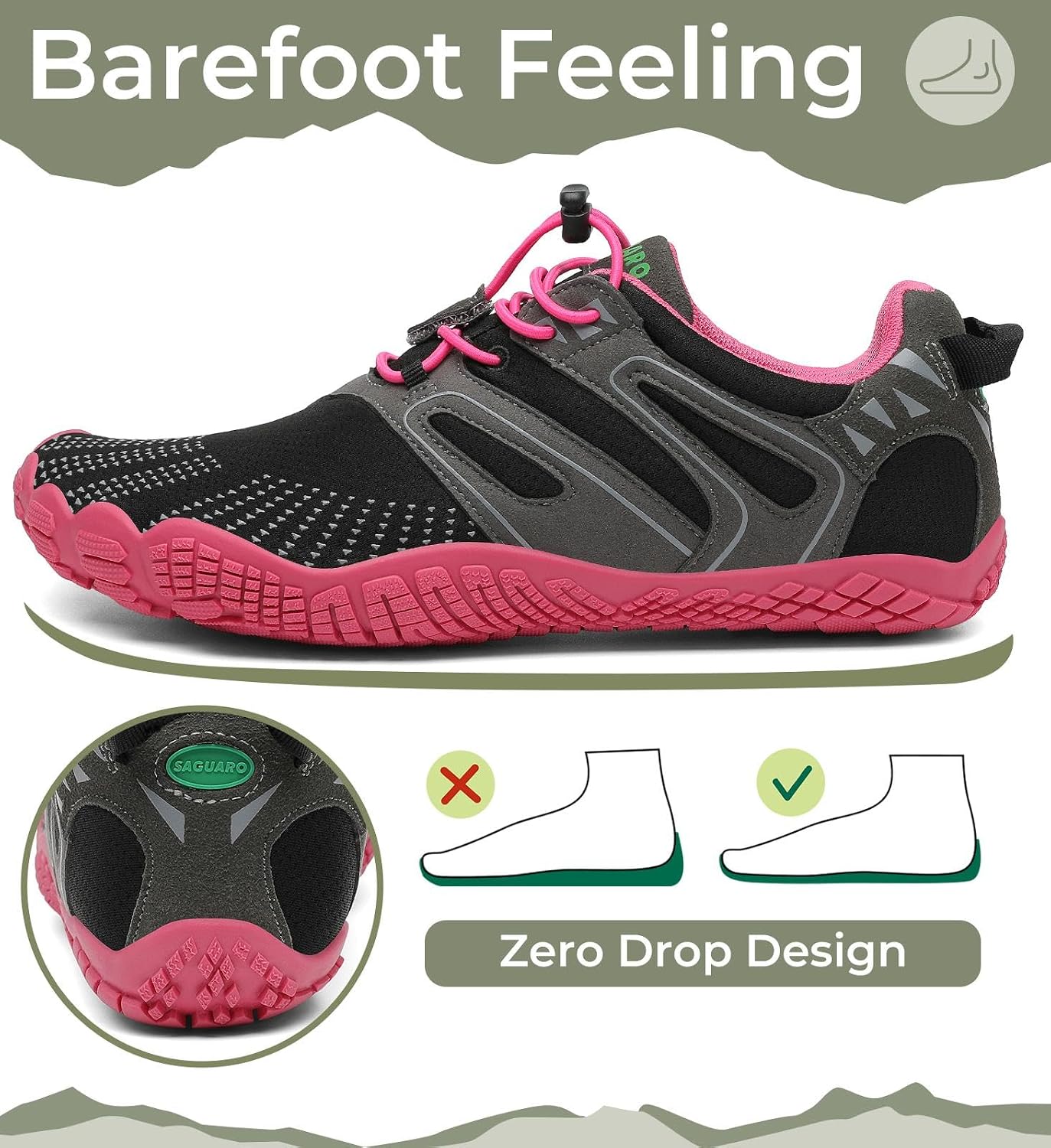 Detalle de Scarpe barefoot minimaliste da trail uomo SAGUARO