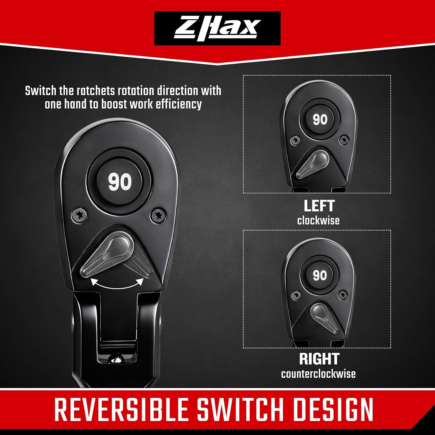 Detalle 2 de zhax 3/8" Drive Flex-Head Ratchet, 90-Tooth, 180° Swivel Head