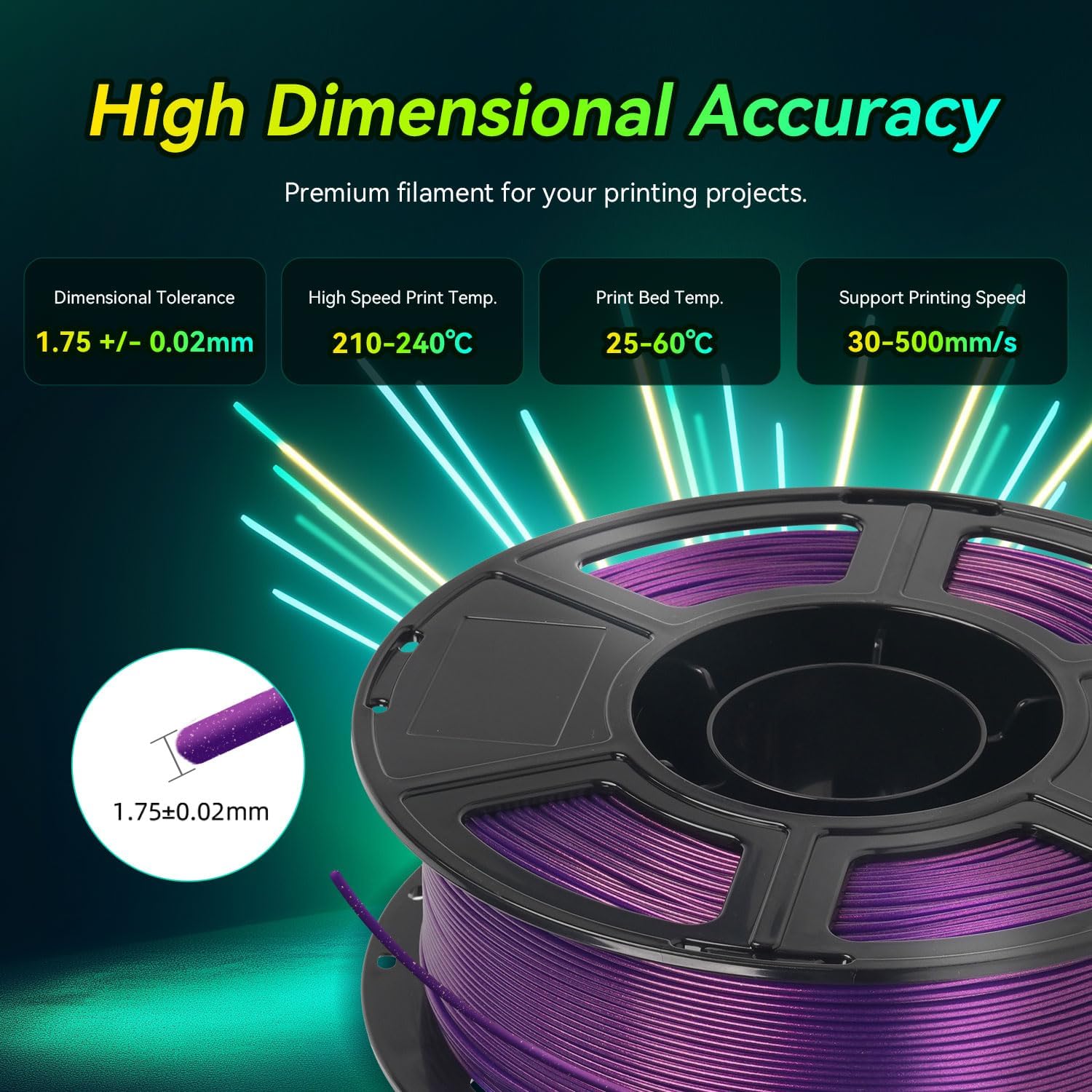 Thumbnail 4 de FLASHFORGE Xmas Series Rapid PLA Filament Aurora Purple — High-Fluidity, High-Speed 3D Printing 1.75mm
