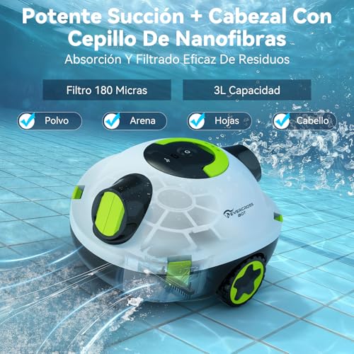 Detalle de EVERCROSS BOT Y10 Robot Limpiafondos para Piscina — Sin cable, 100 minutos de limpieza, hasta 120 m²