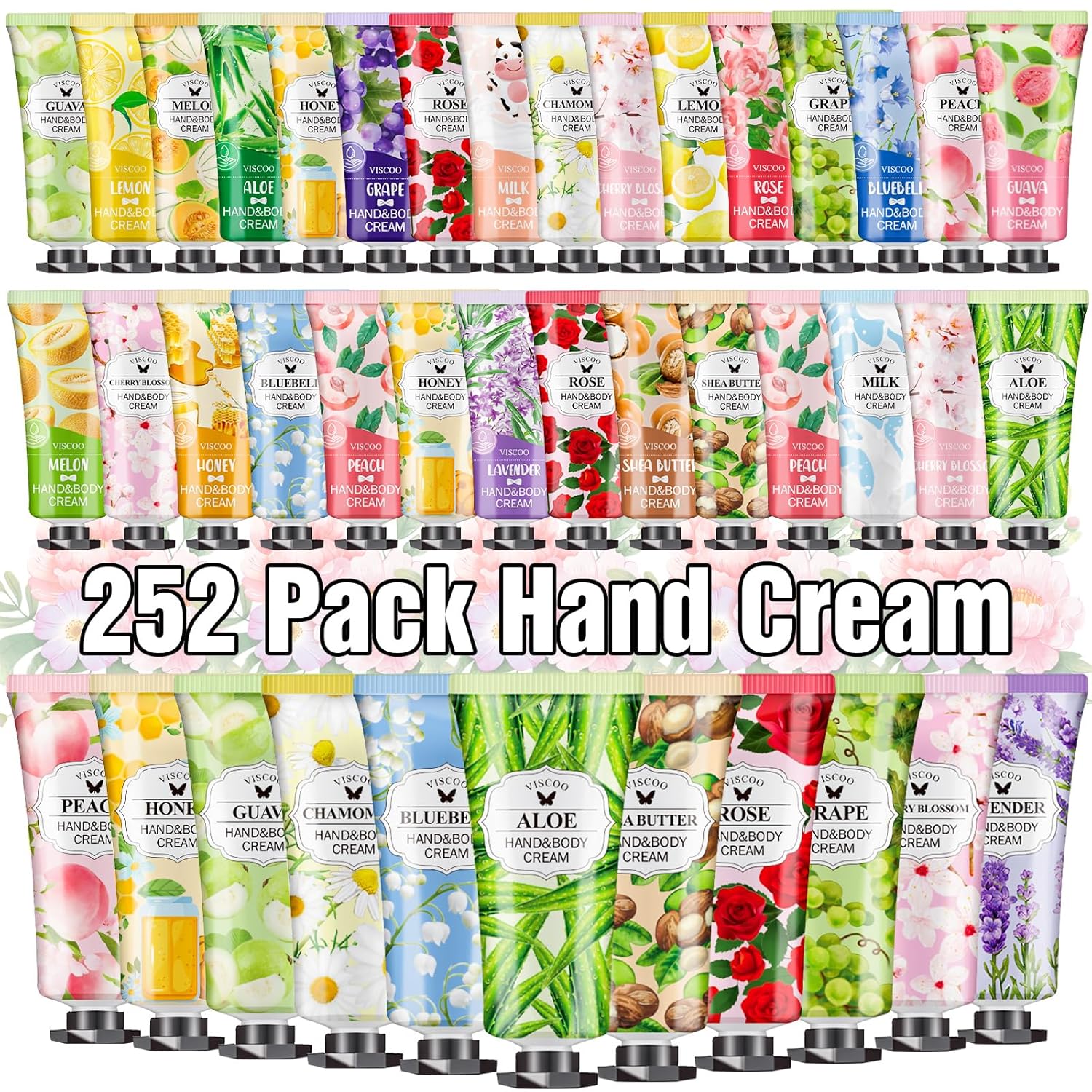 VISCOO 252-Pack Mini Hand Cream Gift Set (Rose, Lavender & More Scents)