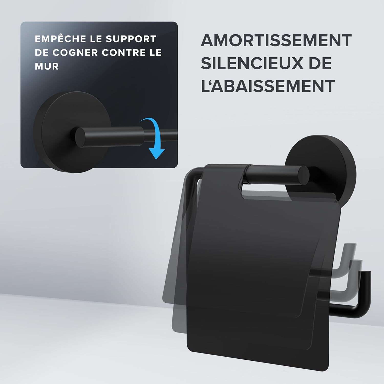 Thumbnail 1 de ovimar Porte-Rouleau Heroya à perce Noir – Porte-Rouleau en acier inoxydable avec couvercle et amortisseur d’abaissement