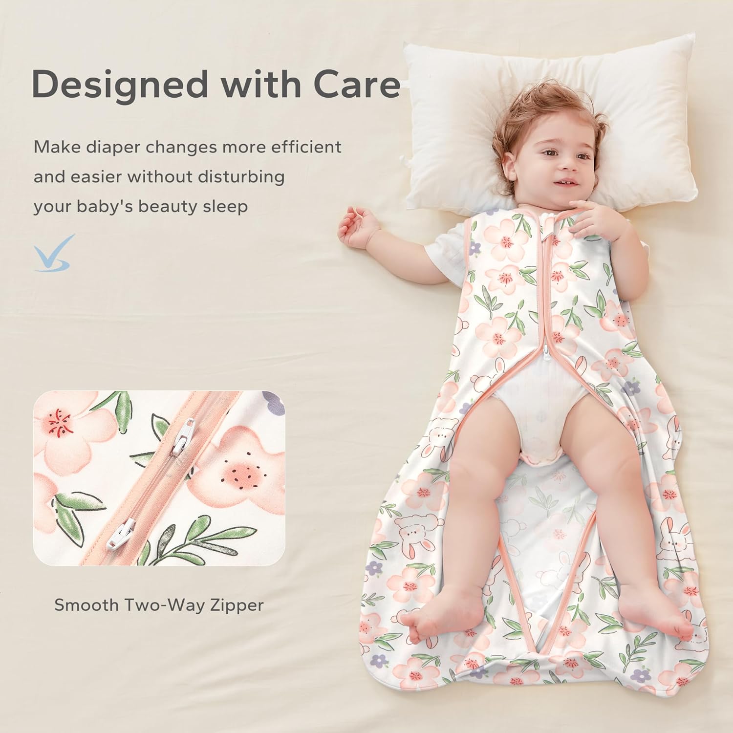 Thumbnail 3 de ZIGJOY Baby Sleeping Bag 0.5 Tog (100% Cotton) Summer Newborn Sleep Sack, Pink & Bunny Flower