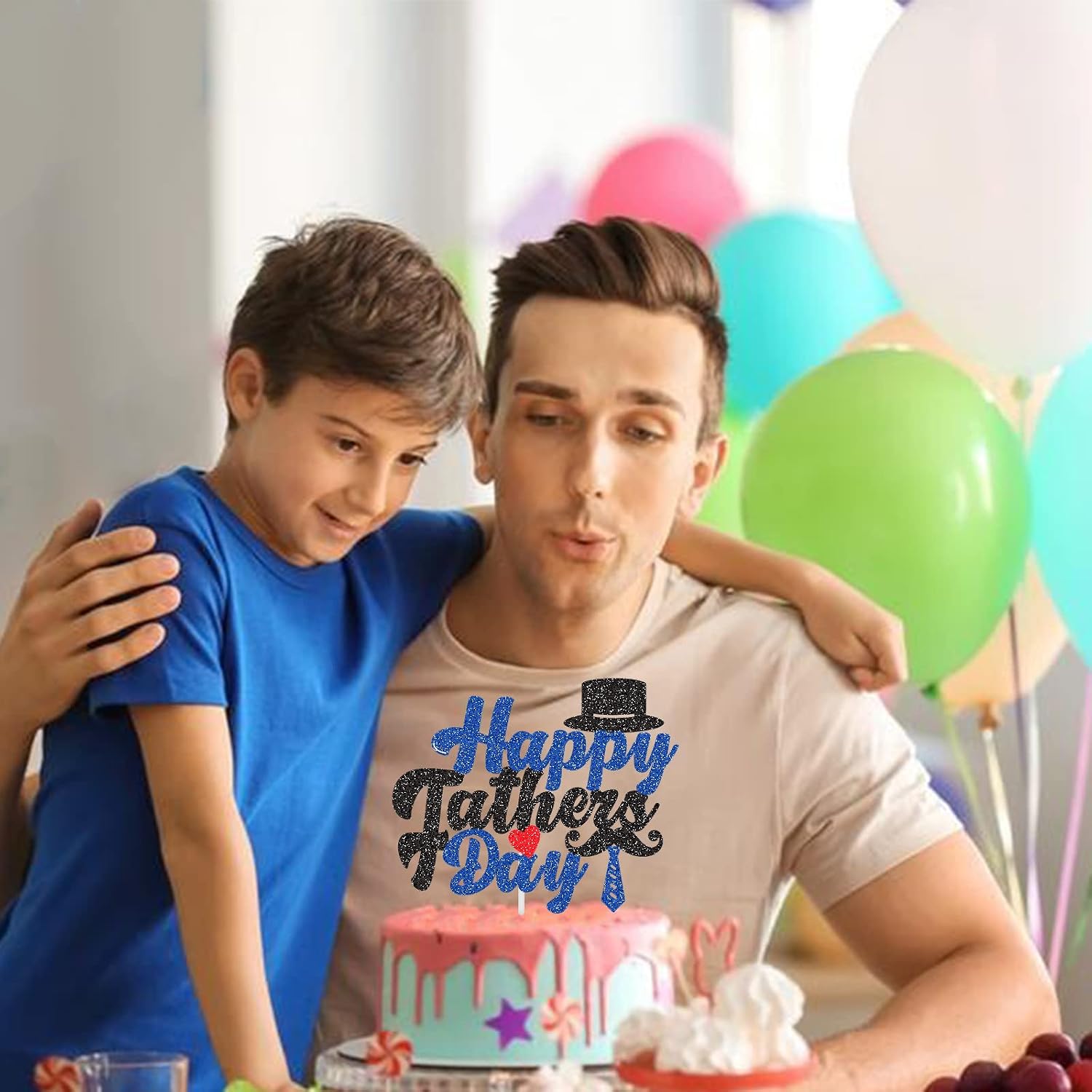 Thumbnail 6 de G-LOVELY'S Happy Father's Day Cake Topper – Glitter Blue/Black with Tie Design