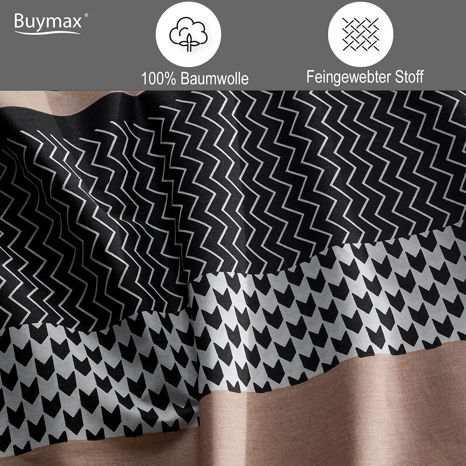 Thumbnail 2 de Buymax Bettwäsche 200x200 cm aus 100% Baumwolle, 3-teilig (Bettbezug + 2 Kissenbezüge 80x80) mit Reißverschluss