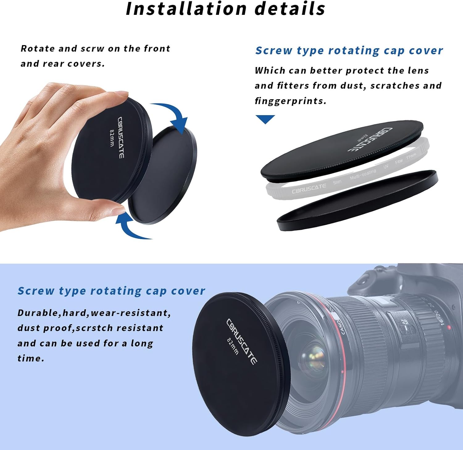 Thumbnail 4 de 82mm Metall Objektivkappen mit Reinigungsset – kompatibel mit 82mm Filtergewinde