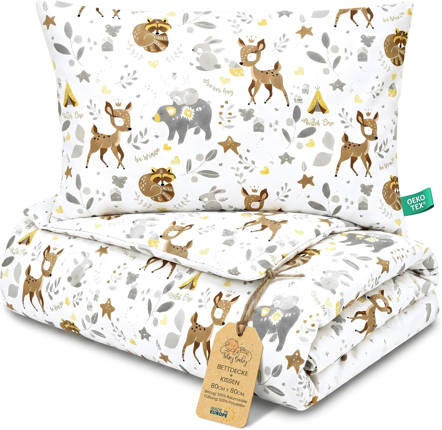 Totsy Baby babytäcke-set 80 × 80 cm med kudde 40 × 35 cm i bomull