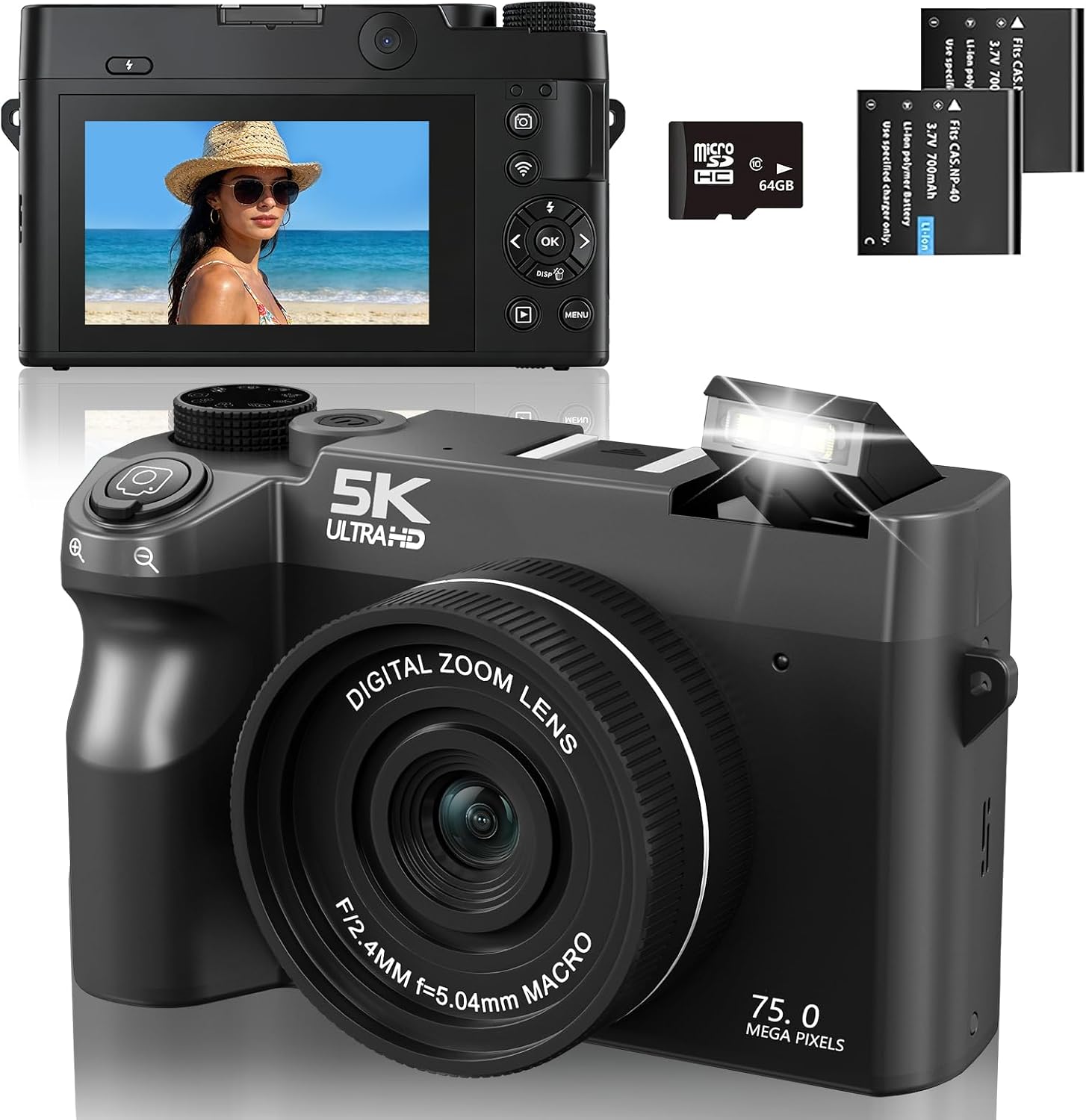 Detalle de Digitalkamera 5K 75MP Dual-Kamera mit WLAN – ideal für Einsteiger mit Vlogging-Ansatz