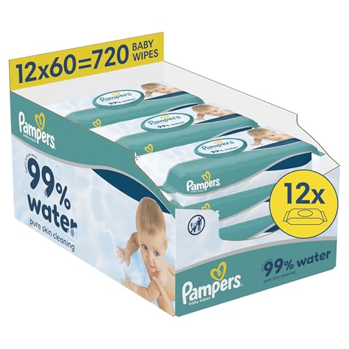 Detalle de Pampers 99% Water Baby-Feuchttücher, 12x60 (720 Stück) – sanfte Reinigung ohne Alkohol