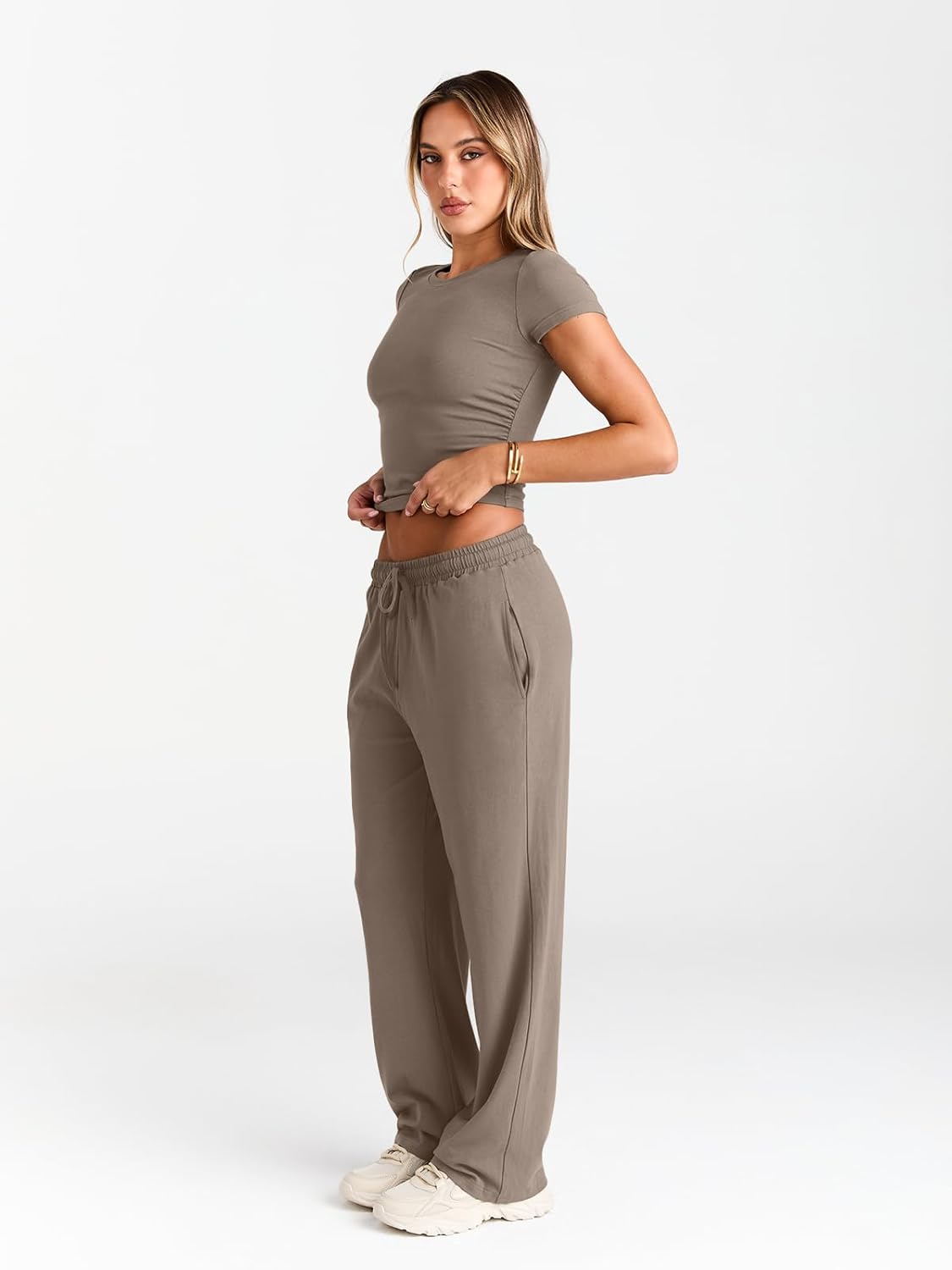 Detalle de LILLUSORY 2 Piece Lounge Wear Set for Women – UK Casual Rayon-Spandex, Elastic Wide-Leg Marks a Relaxed yet Flattering Look
