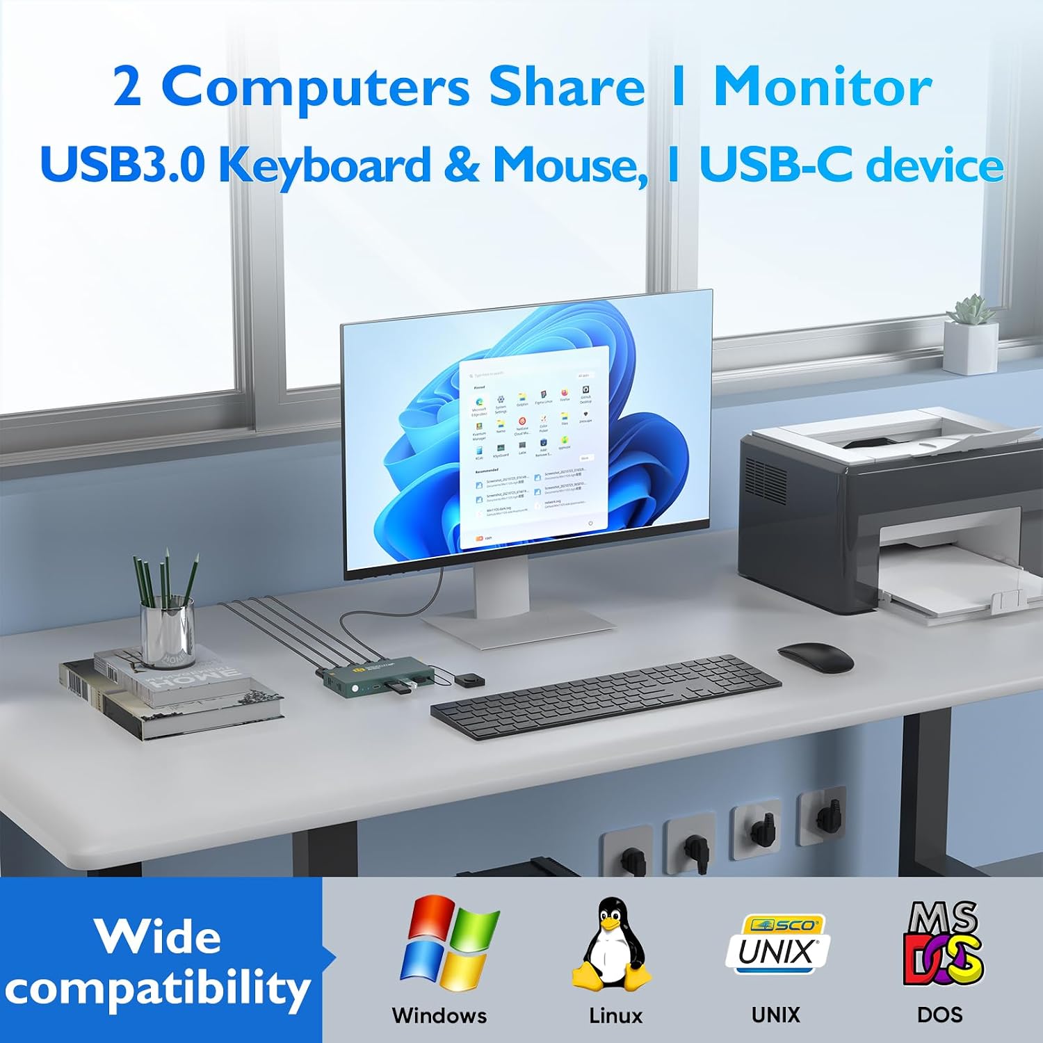 Detalle 2 de USB3.0 HDMI KVM Switch 2 PC 1 Monitor – 4K@60Hz, 3x USB 3.0 + USB-C, adaptives EDID