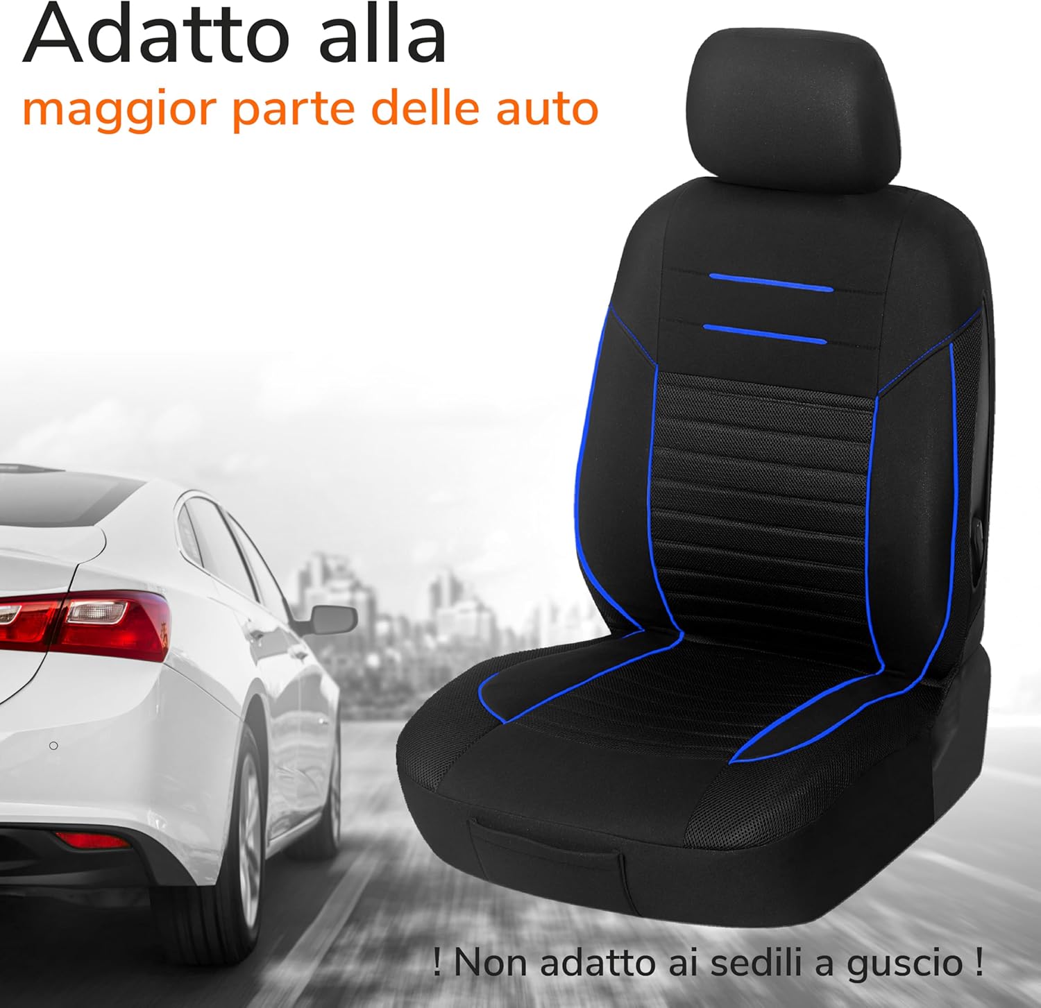 Detalle 2 de Upgrade4cars Coprisedili Anteriore Set Versione 2026 – Coperture Universali in Blu per Conducente e Passeggero