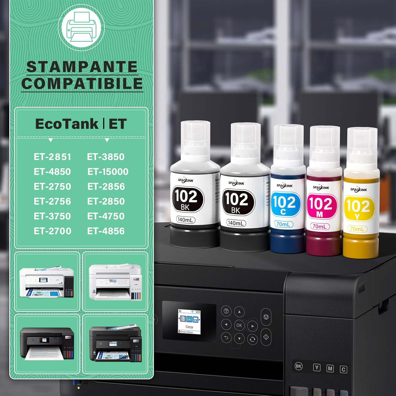Thumbnail 4 de Spaceink Inchiostro 102 Compatibile con Epson ET-2851/ET-3850/ET-4850… Pack Multicolore 5 Flacone