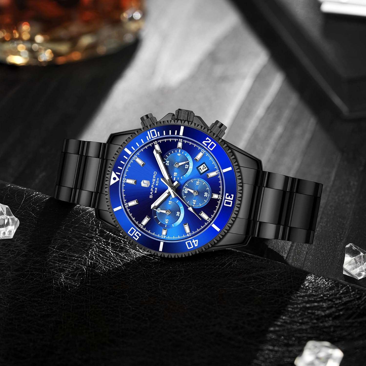 Thumbnail 5 de SAPPHERO Montre Homme en Acier Inoxydable – Chronographe 42 mm, 50M, Quartz, Élégante et Durable