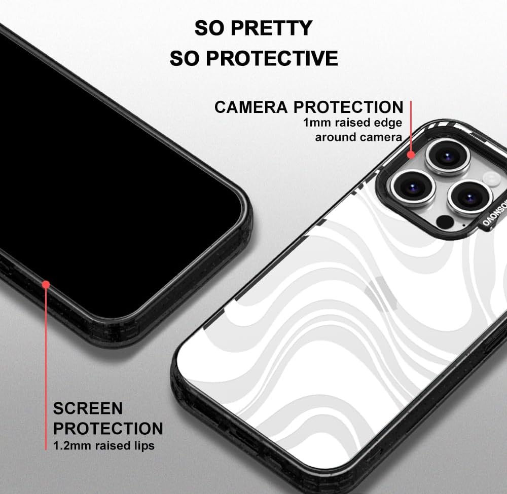 Detalle de MOSNOVO iPhone 16 Pro Case — Military-Grade Drop Protection, Dual-Layer Durability, Remolino White/Black Transparent