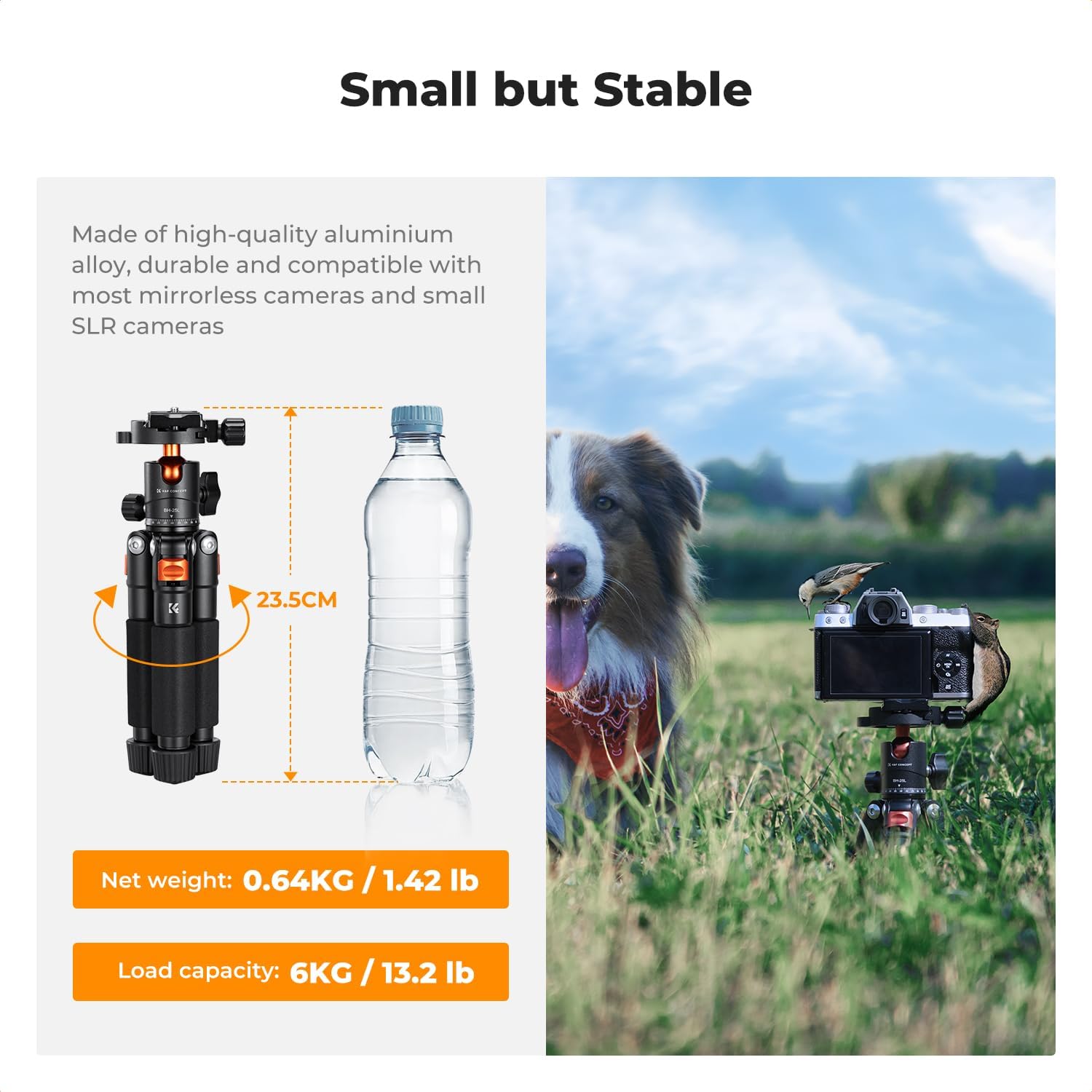 Thumbnail 2 de K&F CONCEPT 21.6'' Compact Small Camera Tripod (S225A0+BH-25) with 360° Ball Head