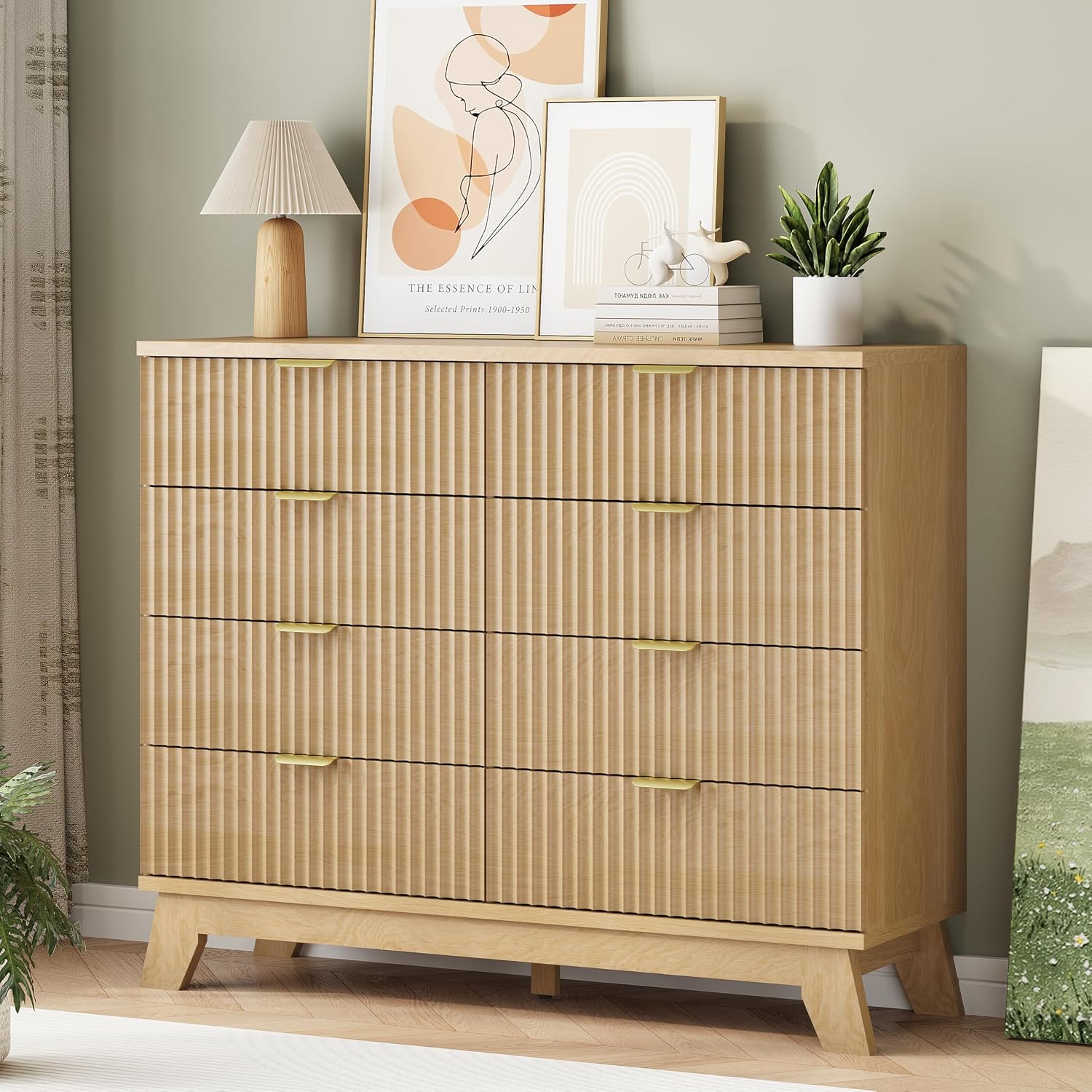 Thumbnail 3 de Xixini HLG049-WR Fluted 8-Drawer Dresser in Natural Oak