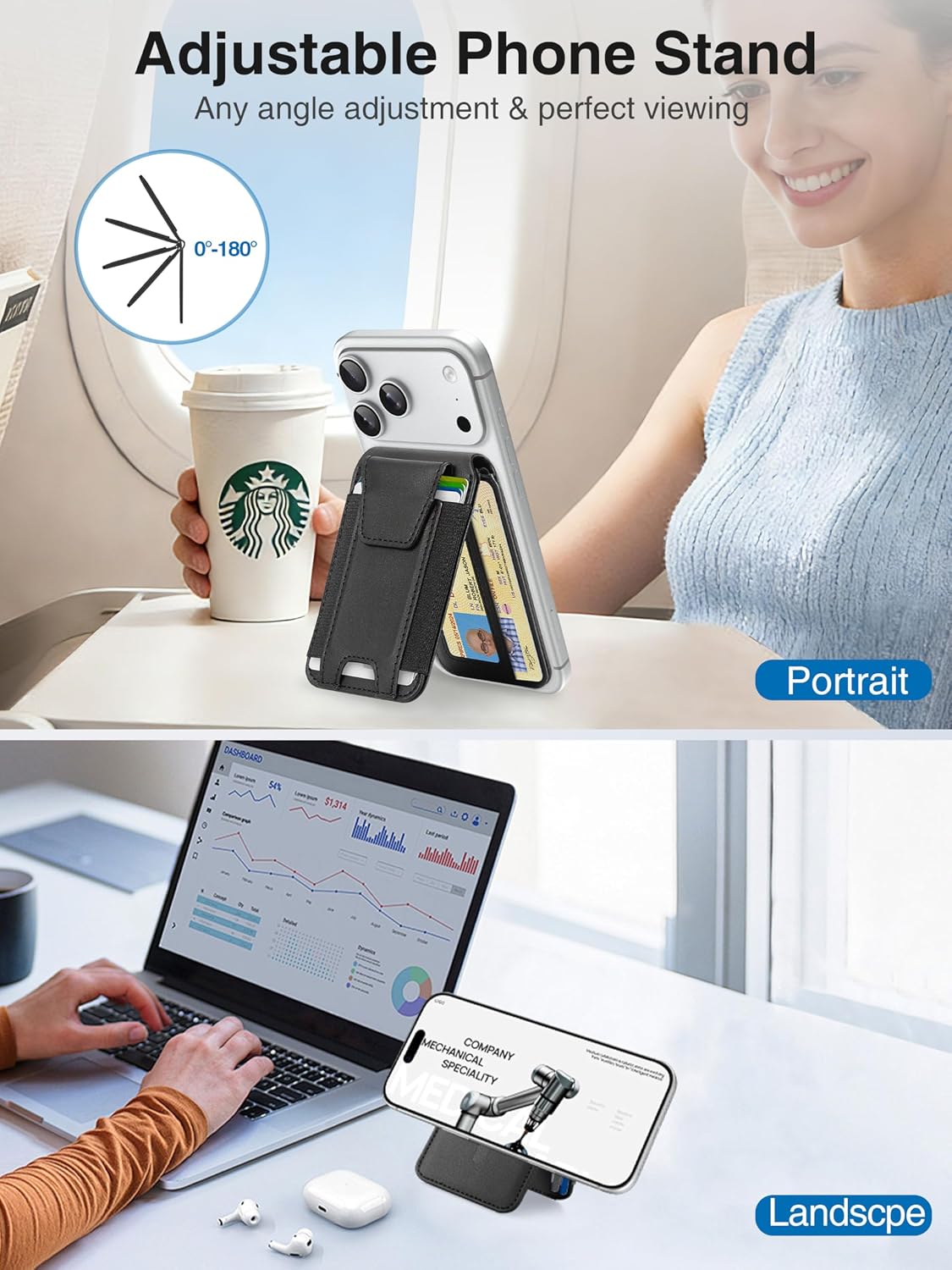 Detalle 2 de TopMade MagSafe Wallet with Stand for iPhone: Strongest Magnetic Cardholder with RFID Blocking