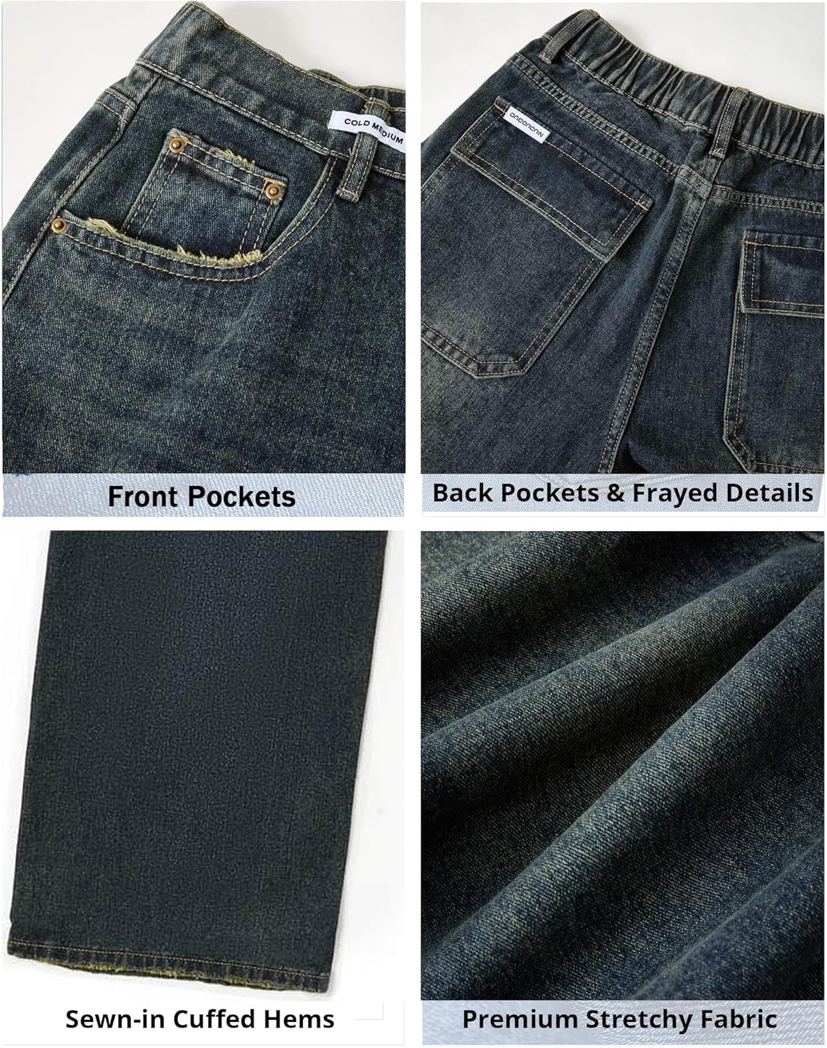 Thumbnail 1 de EMMIOL Women Baggy Jeans — Mid-Low Waist Boyfriend Wide-Leg Denim Pants