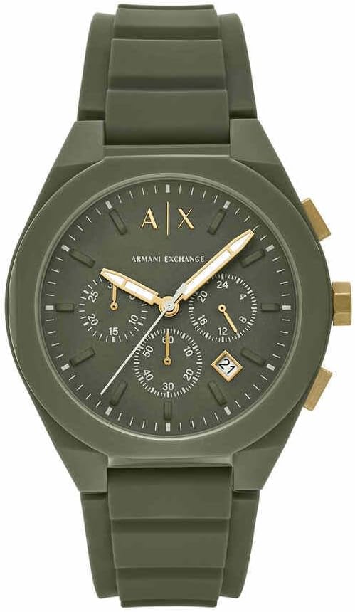 Detalle de Armani Exchange Herrenuhr Quad-Quarz-Chronograph, 44 mm, Grün, Silikonband
