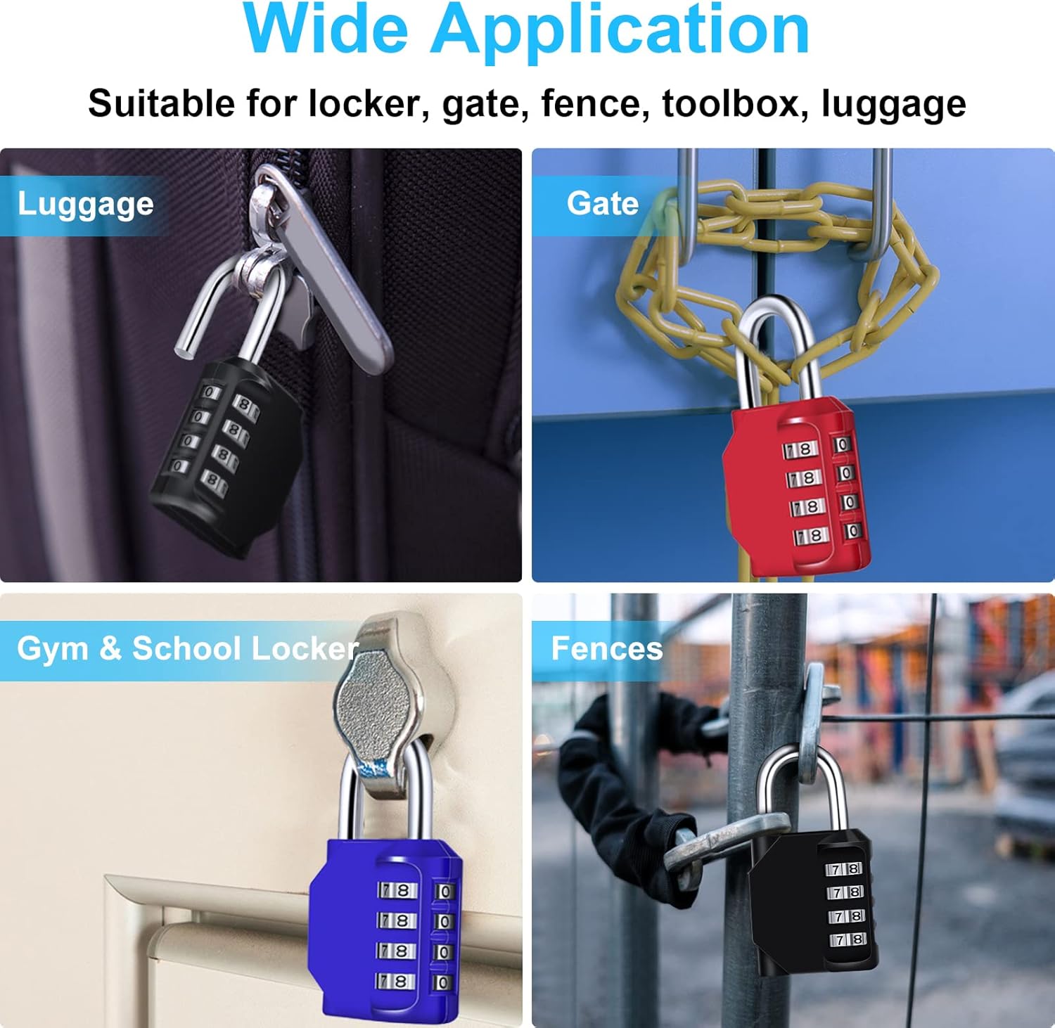 Thumbnail 5 de 4-Pack 4-Digit Combination Padlock (Weatherproof) by Diyife for outdoor lockers, sheds and gates