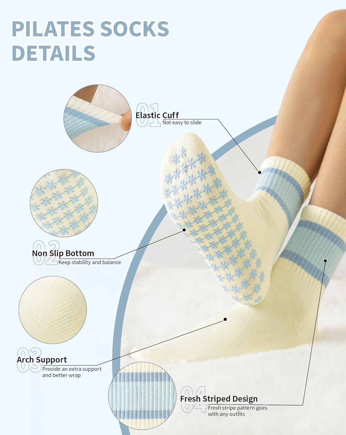 Thumbnail 2 de Yawlsow Pilates Grip Socks for Women – Grippy Non-Skid Crew Yoga & Barre Sticky Socks