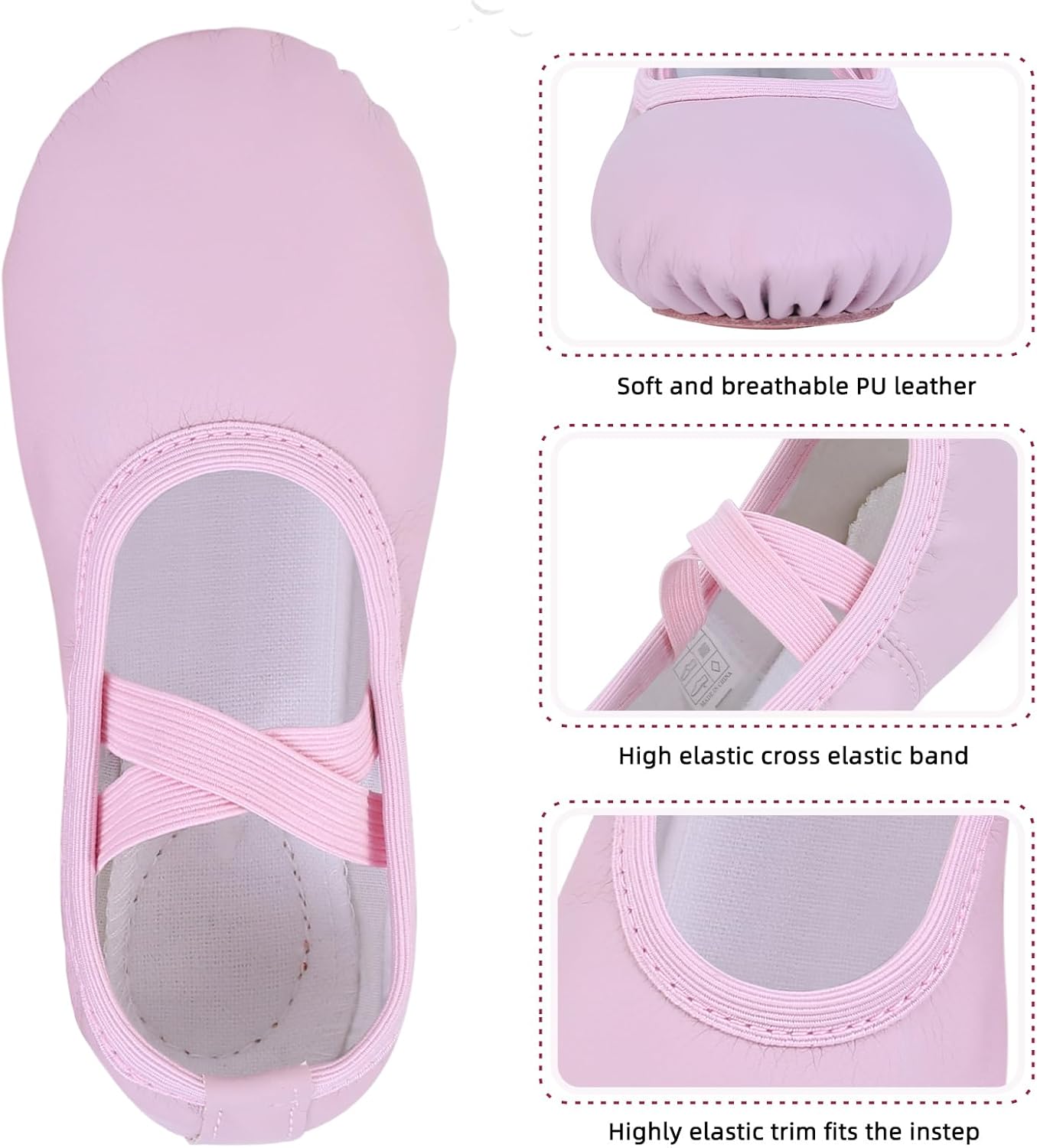 Detalle de Ulicox PU Leather Ballet Shoes for Kids and Adults: Split Sole Dance Flats