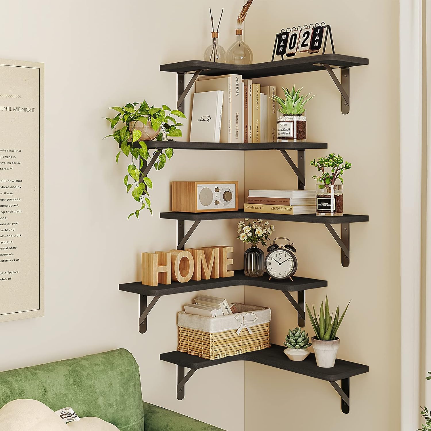 Thumbnail 4 de Fixwal Floating Shelves Set of 5 — Rustic Corner Shelves 🪵