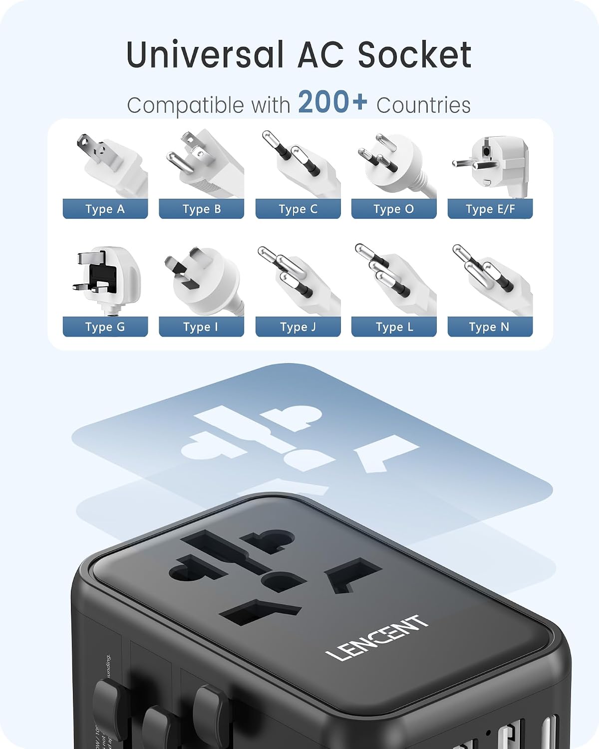 Thumbnail 4 de LENCENT 45W Adaptateur de voyage universel