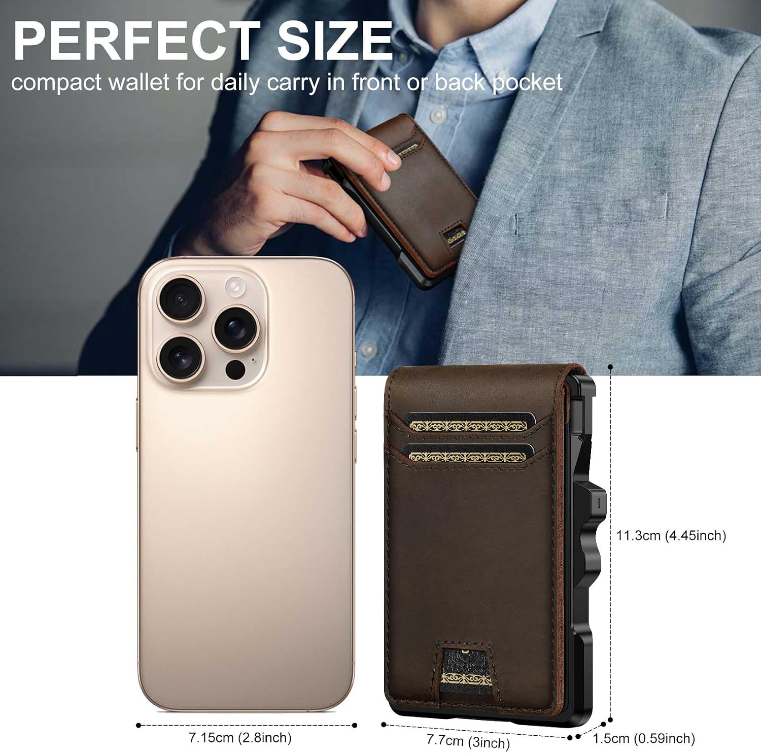 Thumbnail 6 de furid TS013 Slim RFID Leather Wallet with Pop-Up Card Holder and Money Clip