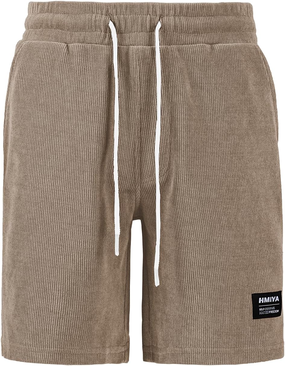 Detalle de HMIYA Corduroy Shorts Herren – Sommerfreizeit mit elastischem Bund, zwei Fronttaschen und Baumwoll-Cord