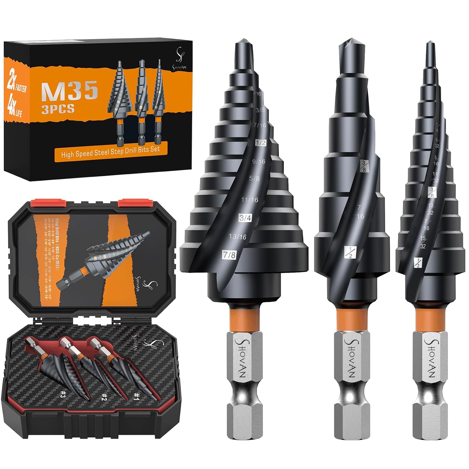 Detalle de Premium HSS Cobalt Spiral Step Drill Bit Set 3PCS