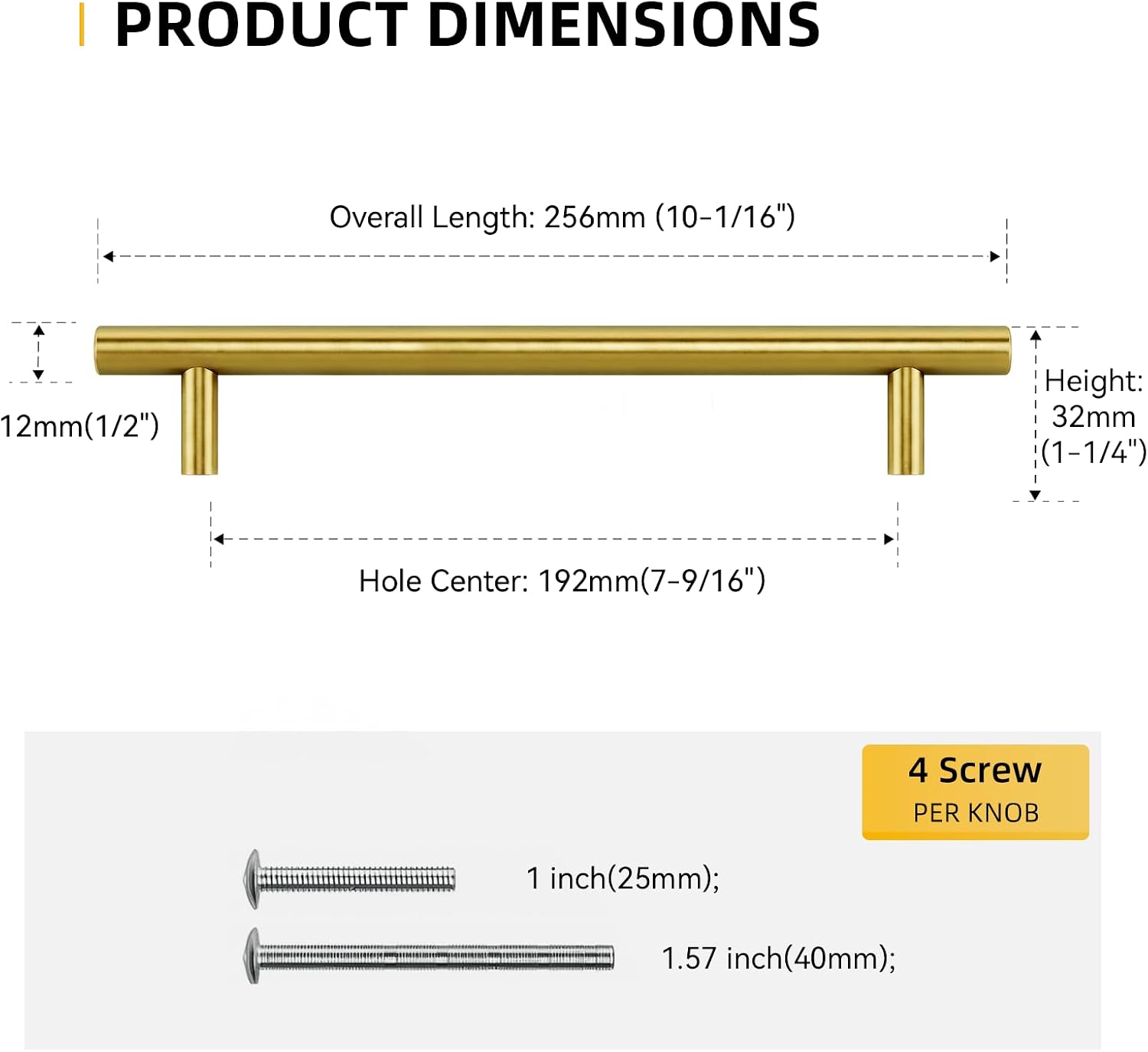 Detalle 2 de Goldenwarm LS201GD192 Cabinet Pulls, Brushed Gold, 192 mm Hole Spacing, 10-Pack