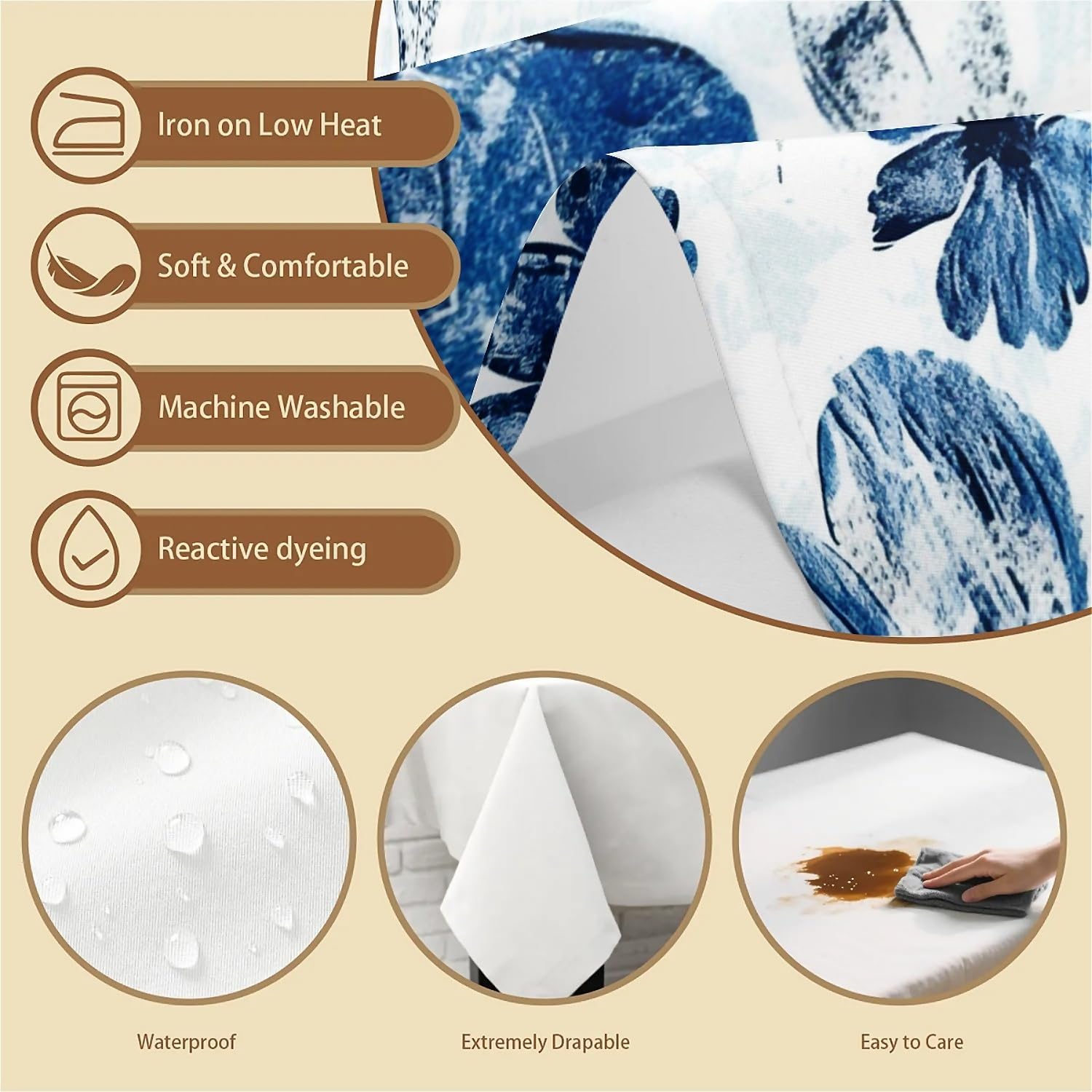 Thumbnail 2 de artslion Rectangle Waterproof Wipeable Table Cover 60x102in – Non-PVC Fabric with Blue Flower Design