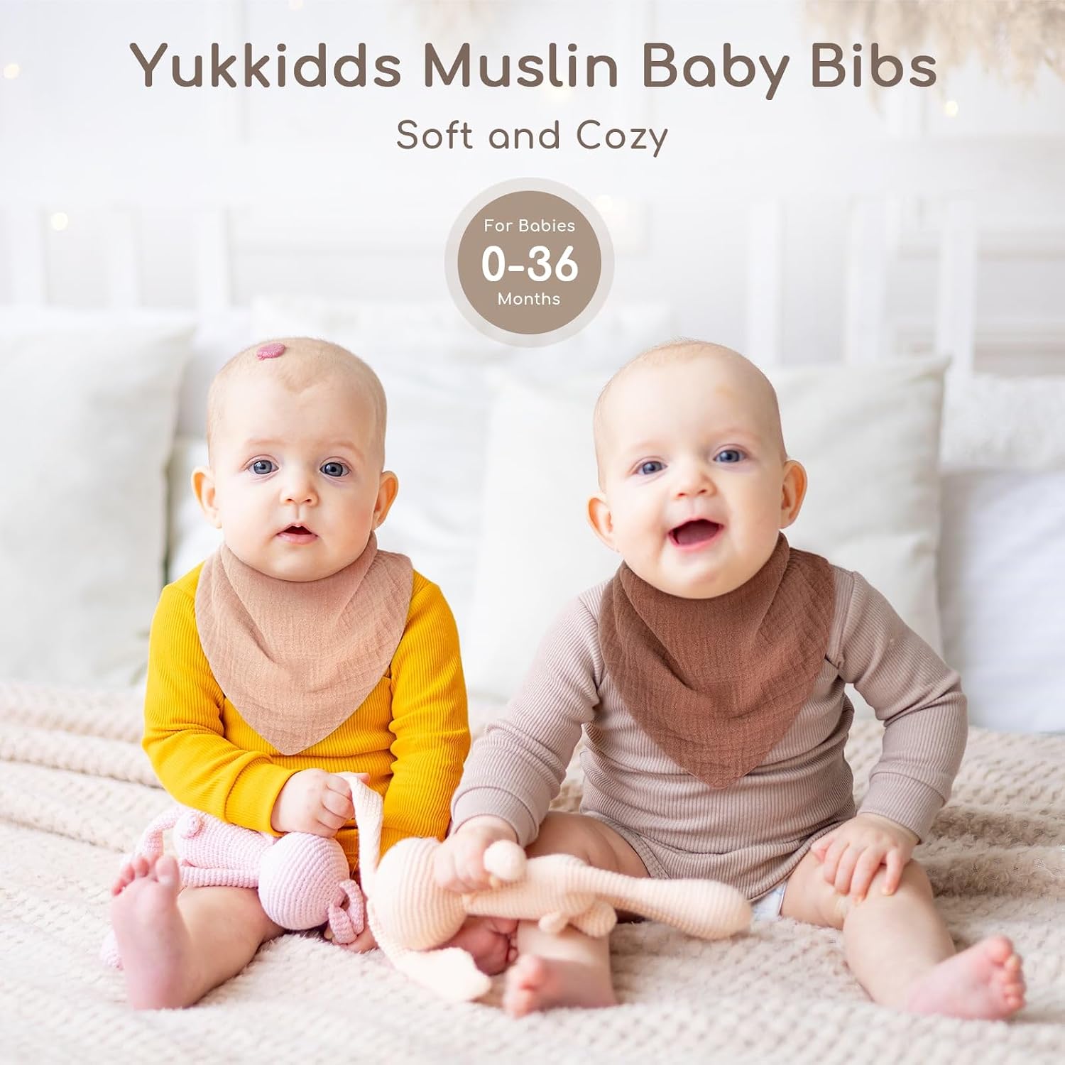 Thumbnail 1 de Yukkidds Baby Bibs 100% Muslin Cotton Dribble Bibs – 6 Pack (Pink & Khaki) for 0–36 Months