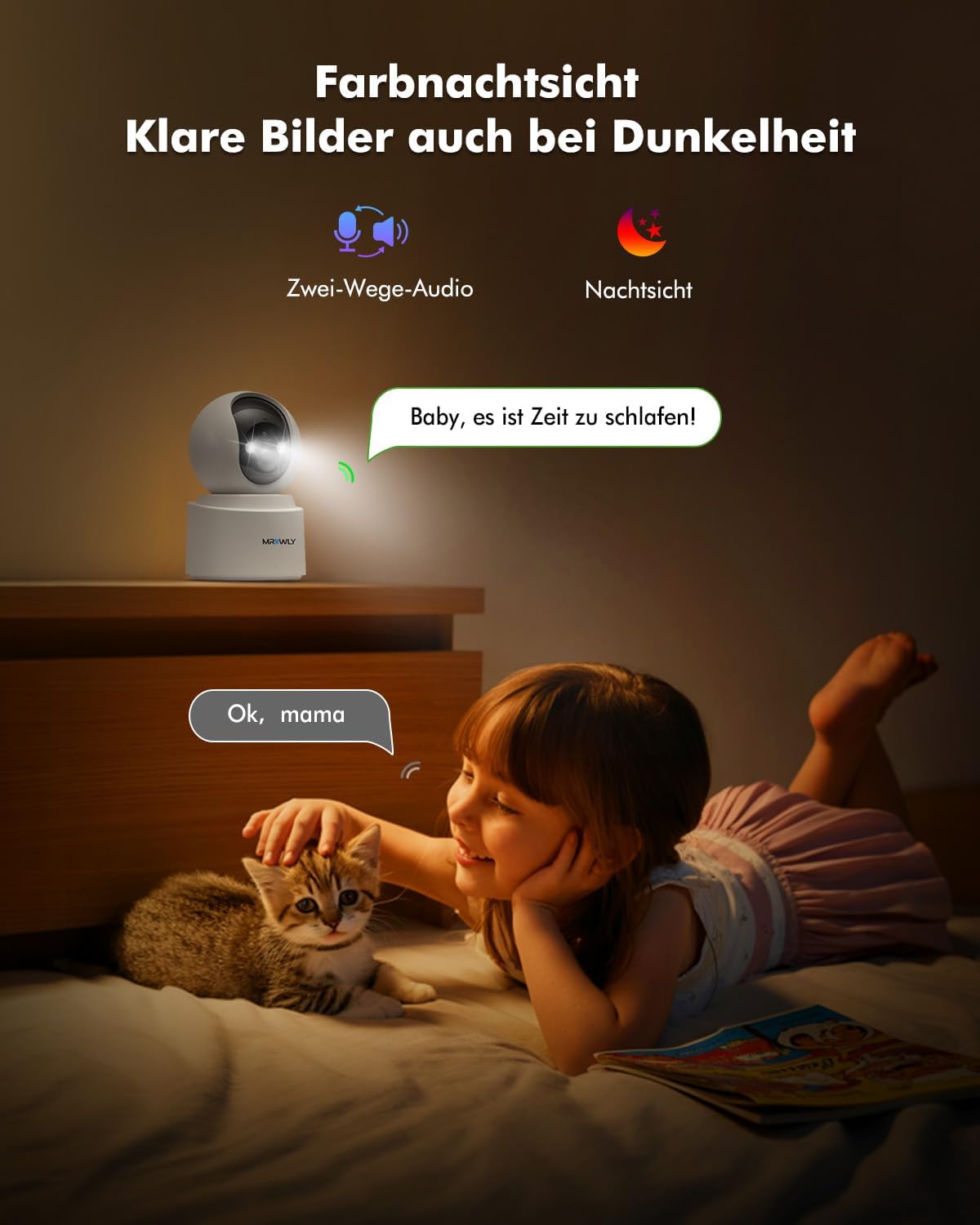 Thumbnail 4 de Mrowly Überwachungskamera Innen Akku – 2,5K/4MP, WLAN, schwenkbar, Farbnachtsicht