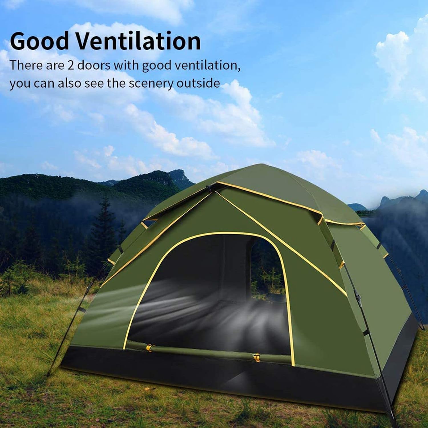 Detalle de GEEDIAR 3-4 Person Instant Pop Up Tent: Easy Setup, 3000mm Waterproof Dome for Festivals and Outdoors