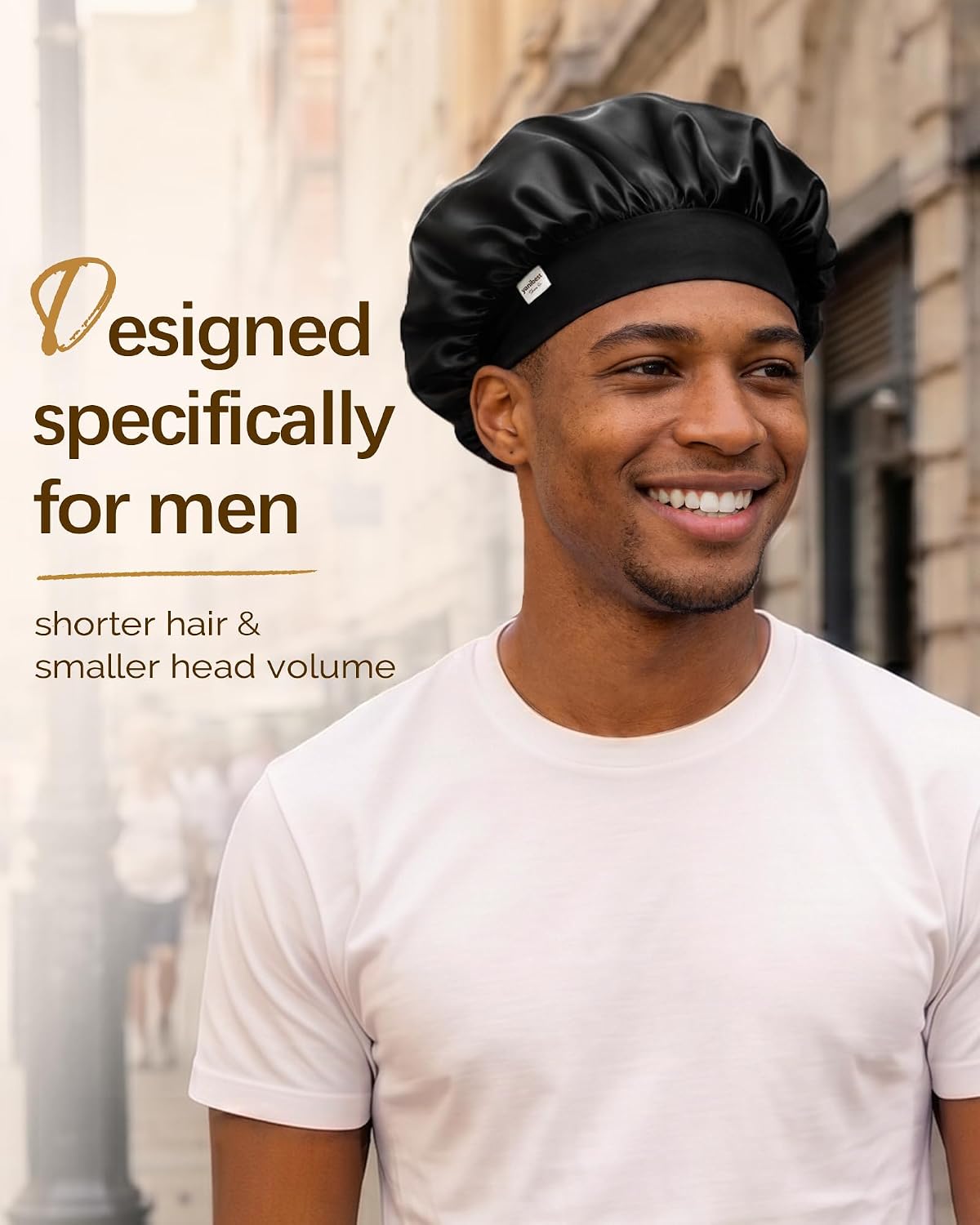 Detalle 2 de YANIBEST Small Satin Bonnet for Men, Double-Layer Night Cap with Stretchy Band