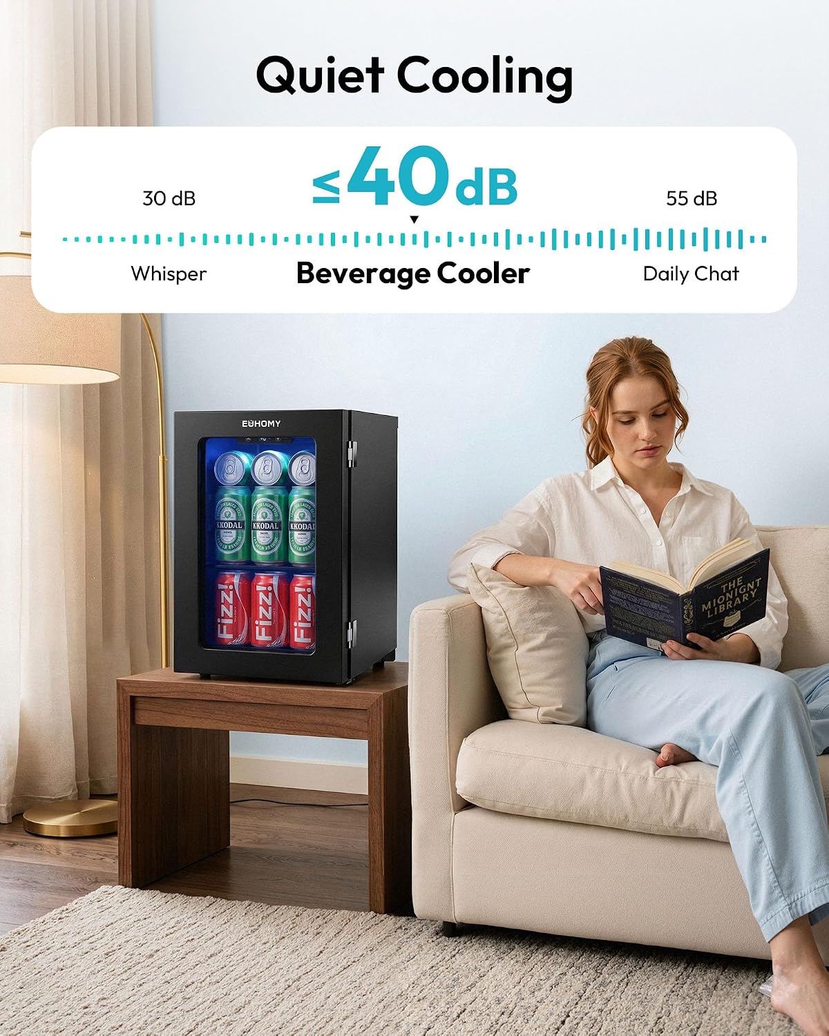 Detalle 2 de EUHOMY FWC008-11 18L Beverage Refrigerator with Compressor Cooling and LED Light