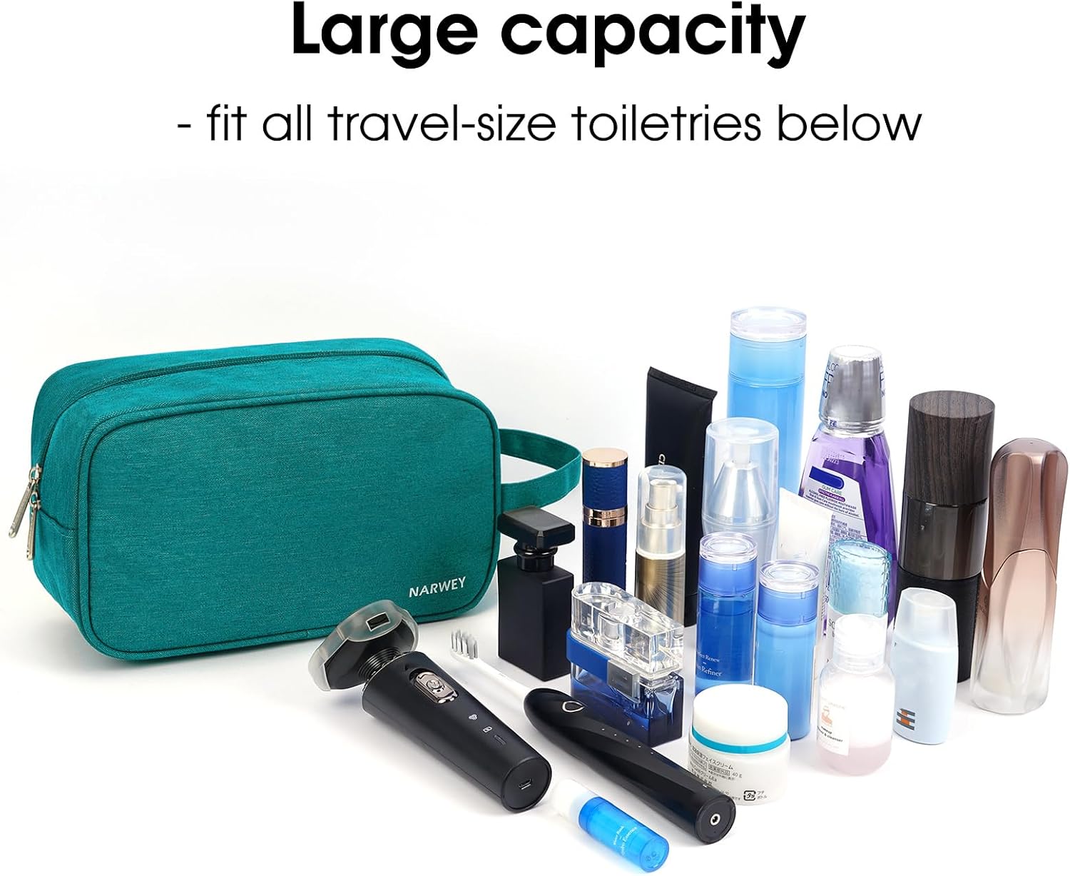 Detalle de Narwey Kulturtasche für Damen & Herren – Kulturbeutel, Kosmetiktasche und Schminkkoffer (Blaugrün)