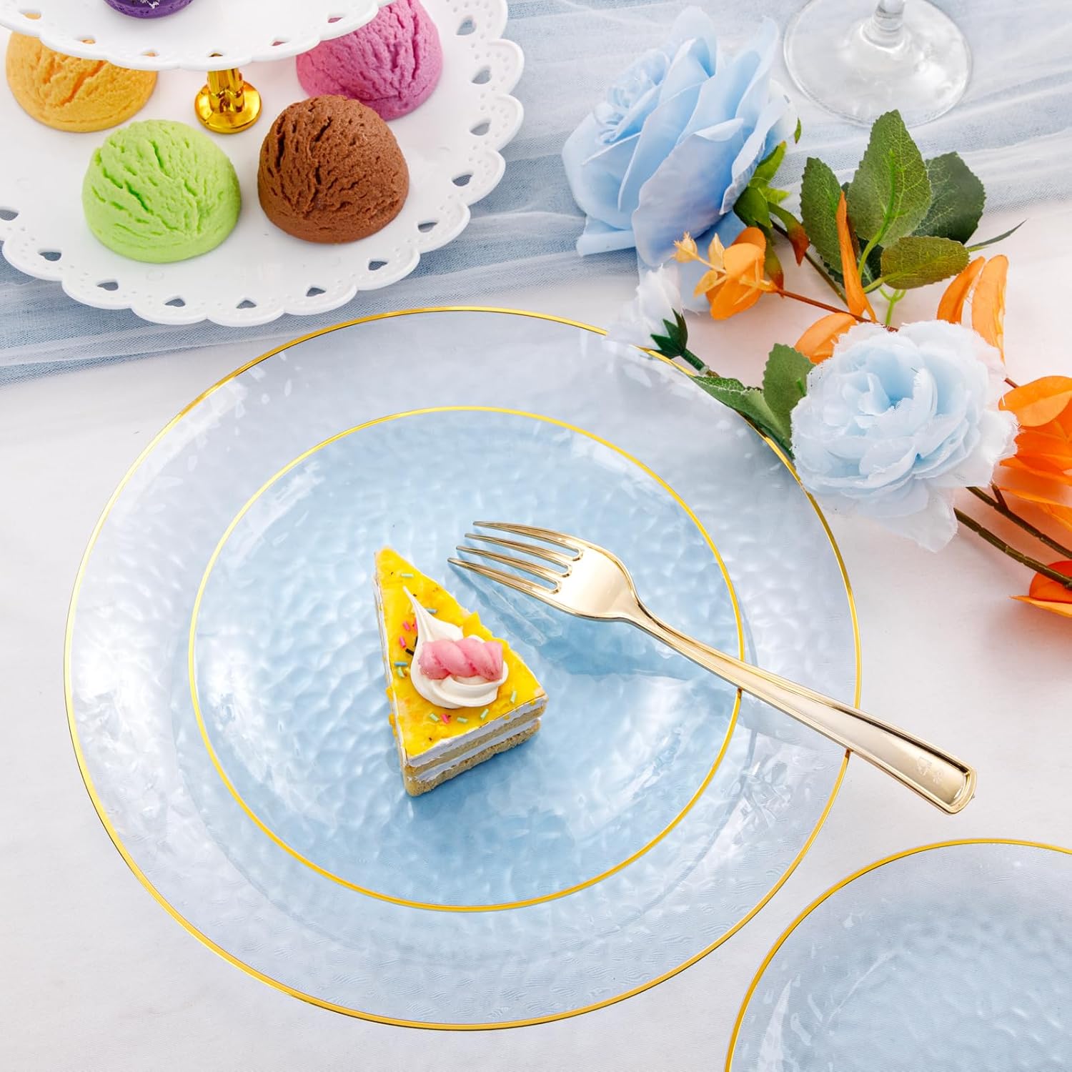 Thumbnail 2 de Rubtlamp 175 Pcs Blue and Gold Disposable Dinnerware Set for 25 Guests
