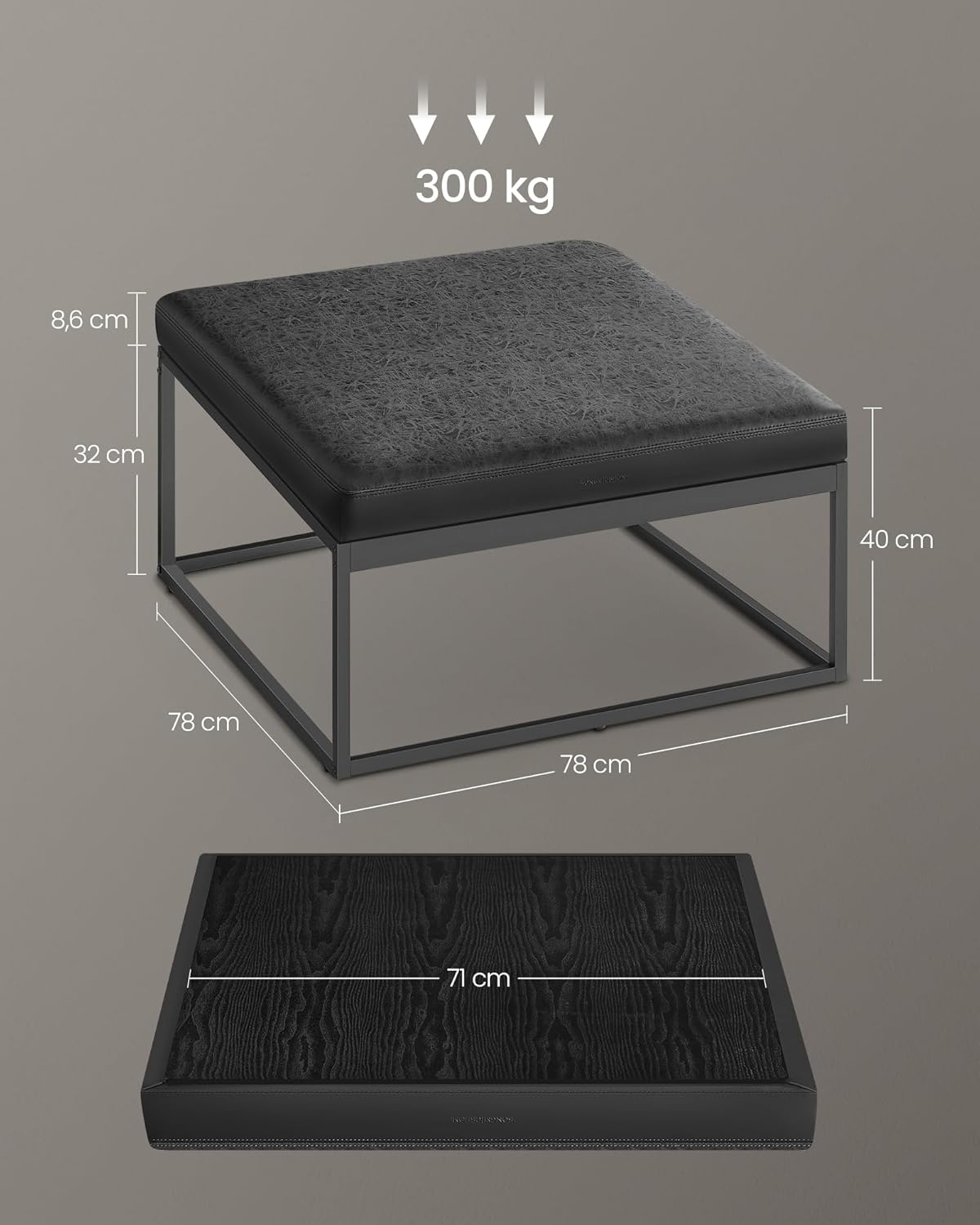 Detalle 2 de SONGMICS HOME Luiz - Mesa de Centro Cuadrada Minimalista 🖤
