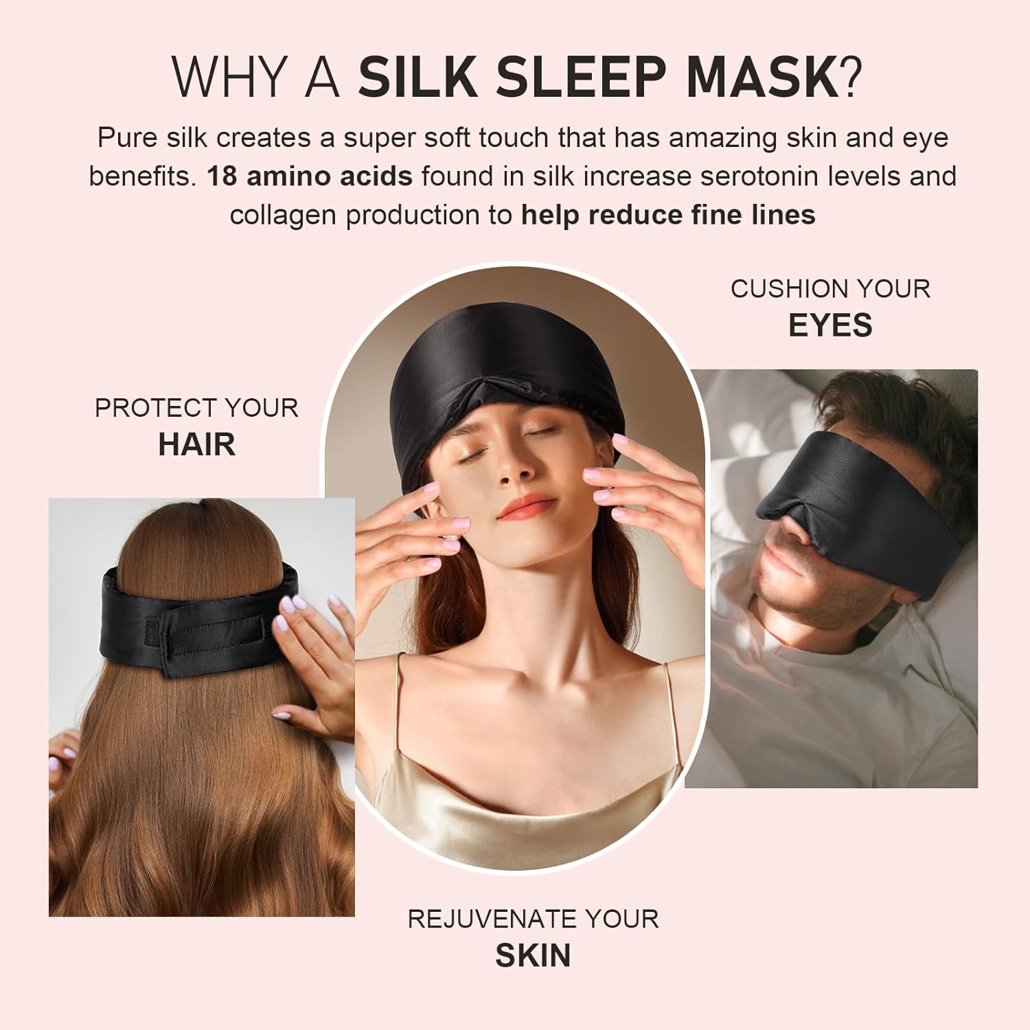 Detalle de LitBear 100% Mulberry Silk Eye Mask for Sleeping (22 Momme) – Black
