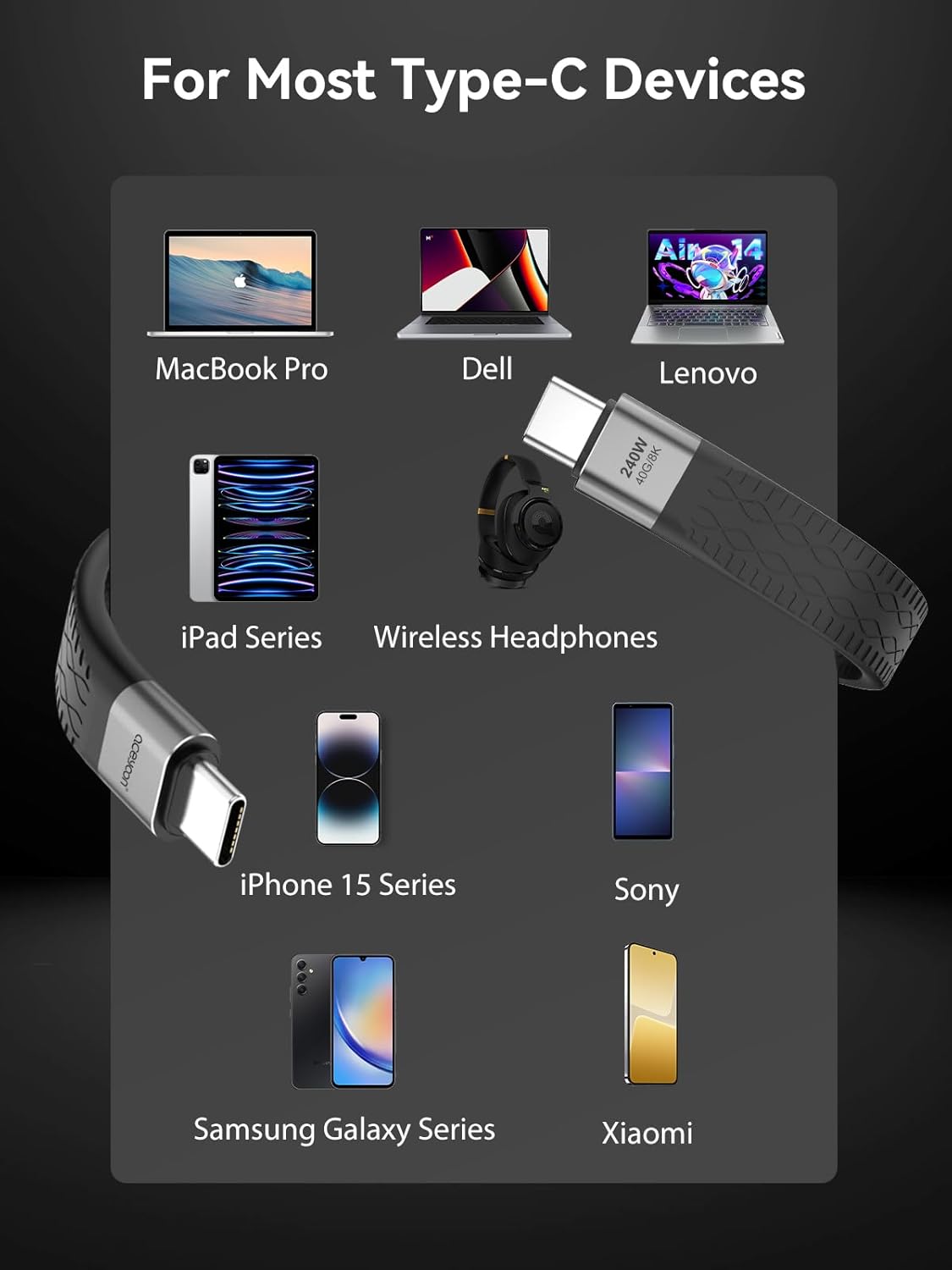 Thumbnail 6 de aceyoon 240W USB C to USB C Cable Short (14cm) — 40Gbps Data, 8K/60Hz Video, PD 3.1 Compatible