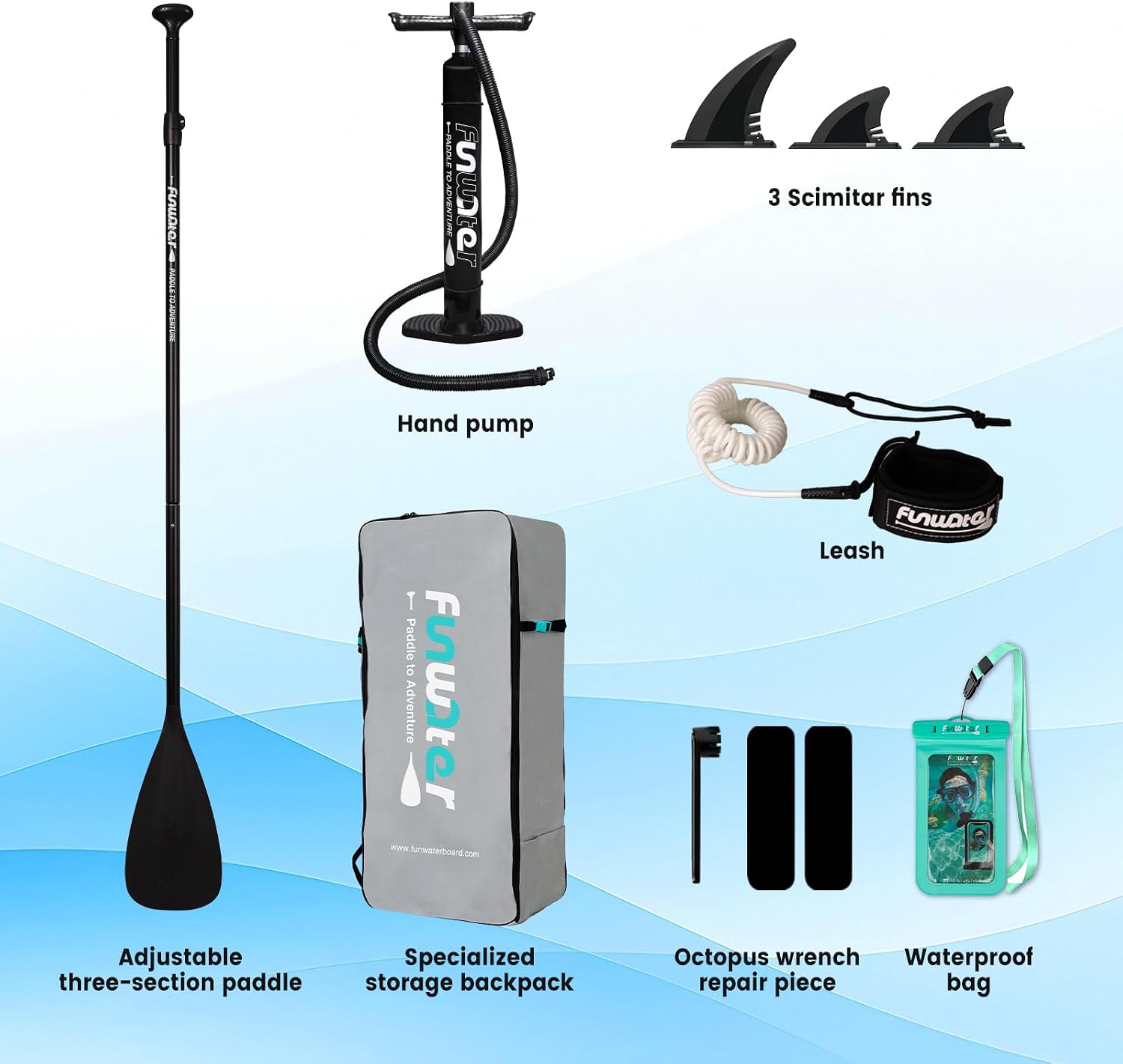 Thumbnail 5 de FunWater Ultra-light Inflatable Stand Up Paddle Board – 10'6" or 320cm SUP with Adjustable Paddle, Pump, Leash, Backpack & Fins