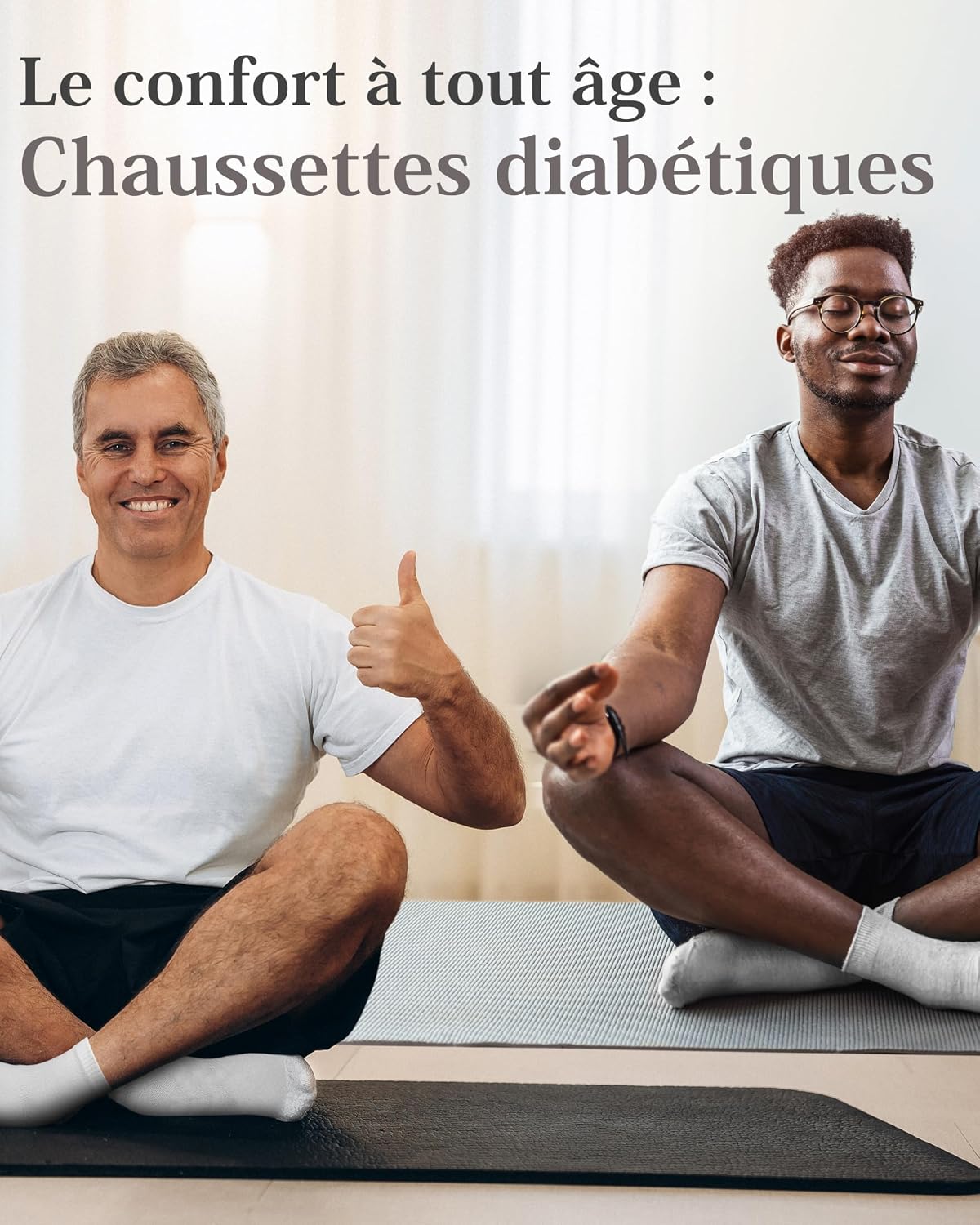 Detalle de Fiera Besa – Lot de 4 paires de chaussettes diabétiques en bambou pour homme (sans couture à l’avant du pied)