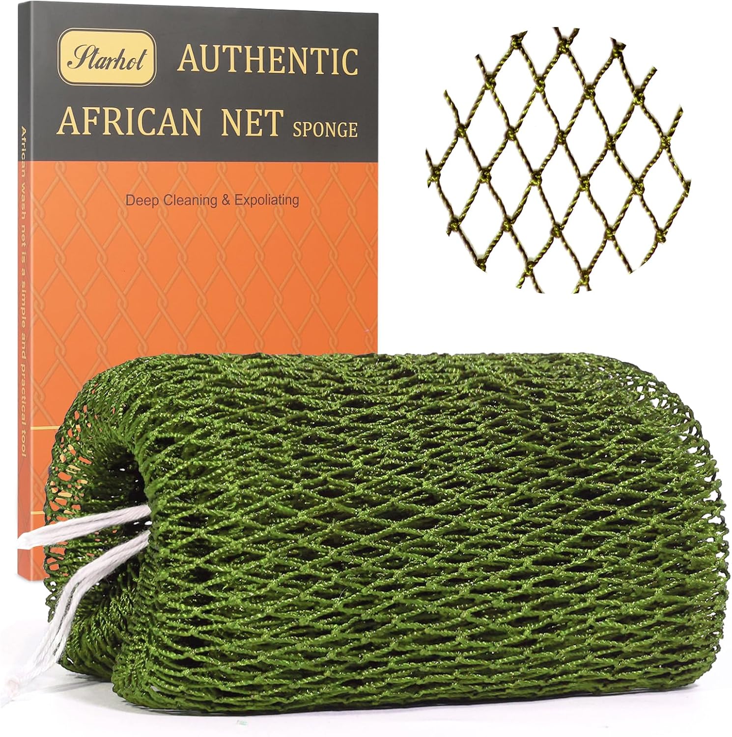 Starhot African Net Sponge Authentic with Knots (1-Pack) – 110cm exfoliating back & body scrubber