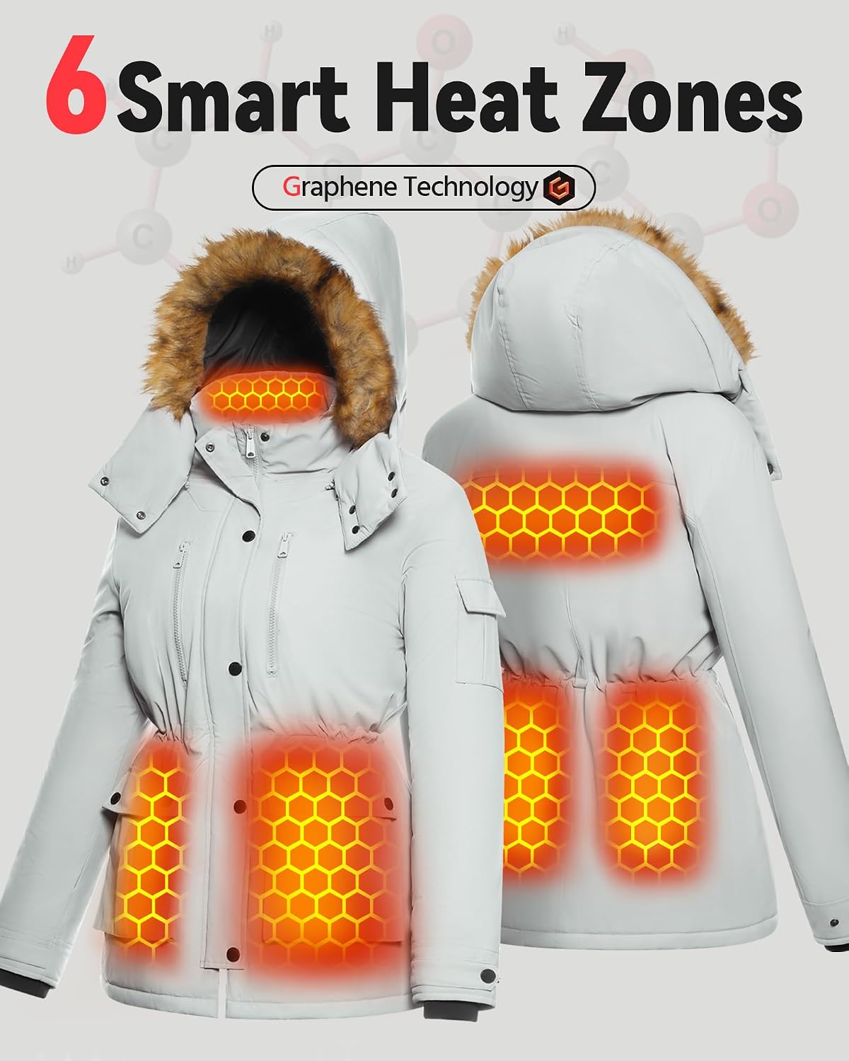 Detalle de Graphene Heated Jacket for Women with Battery Pack, Waterproof and Windproof