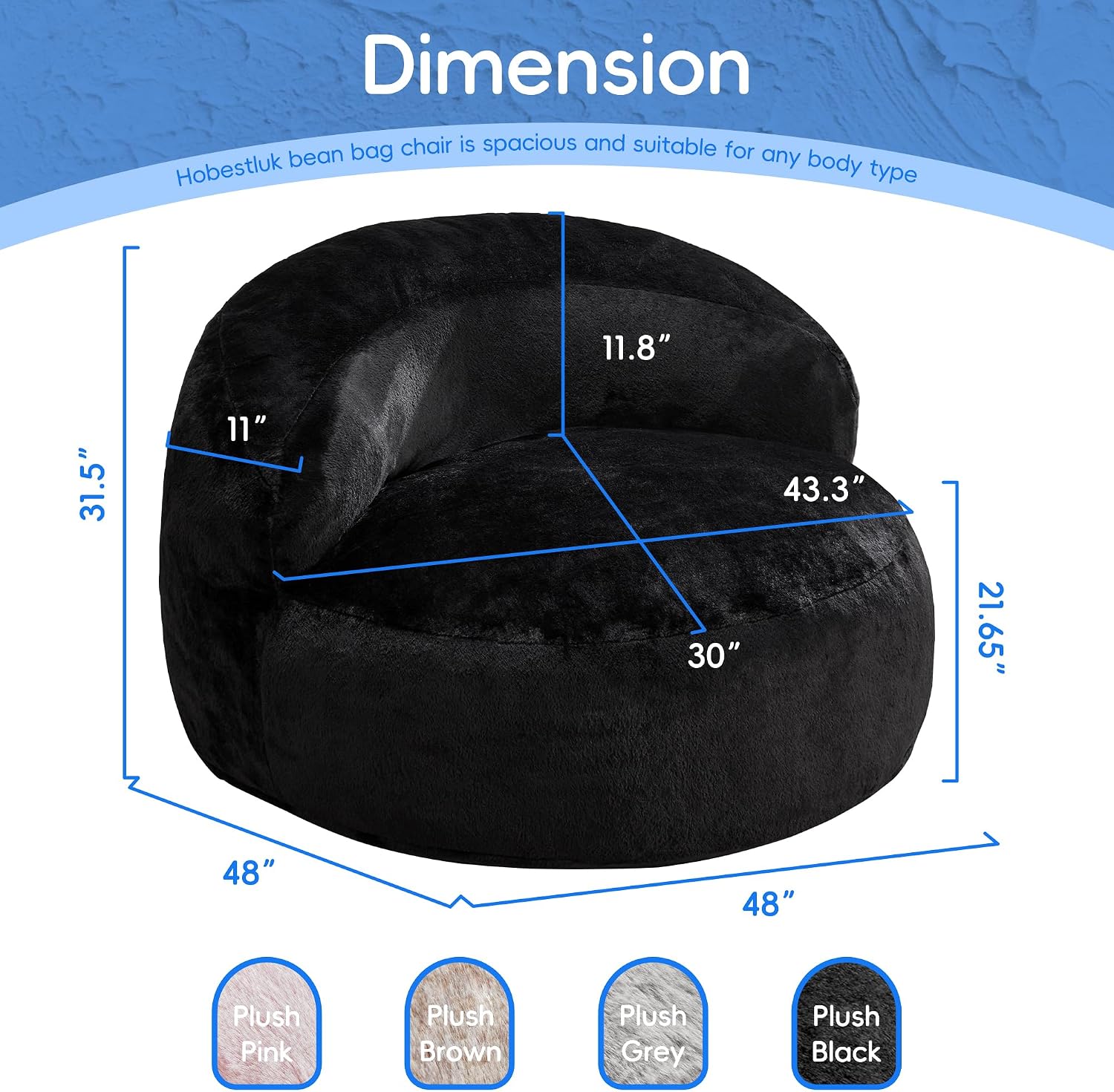 Detalle 2 de Hobestluk Oversize Bean Bag Chair with Memory Foam and Black Faux Fur