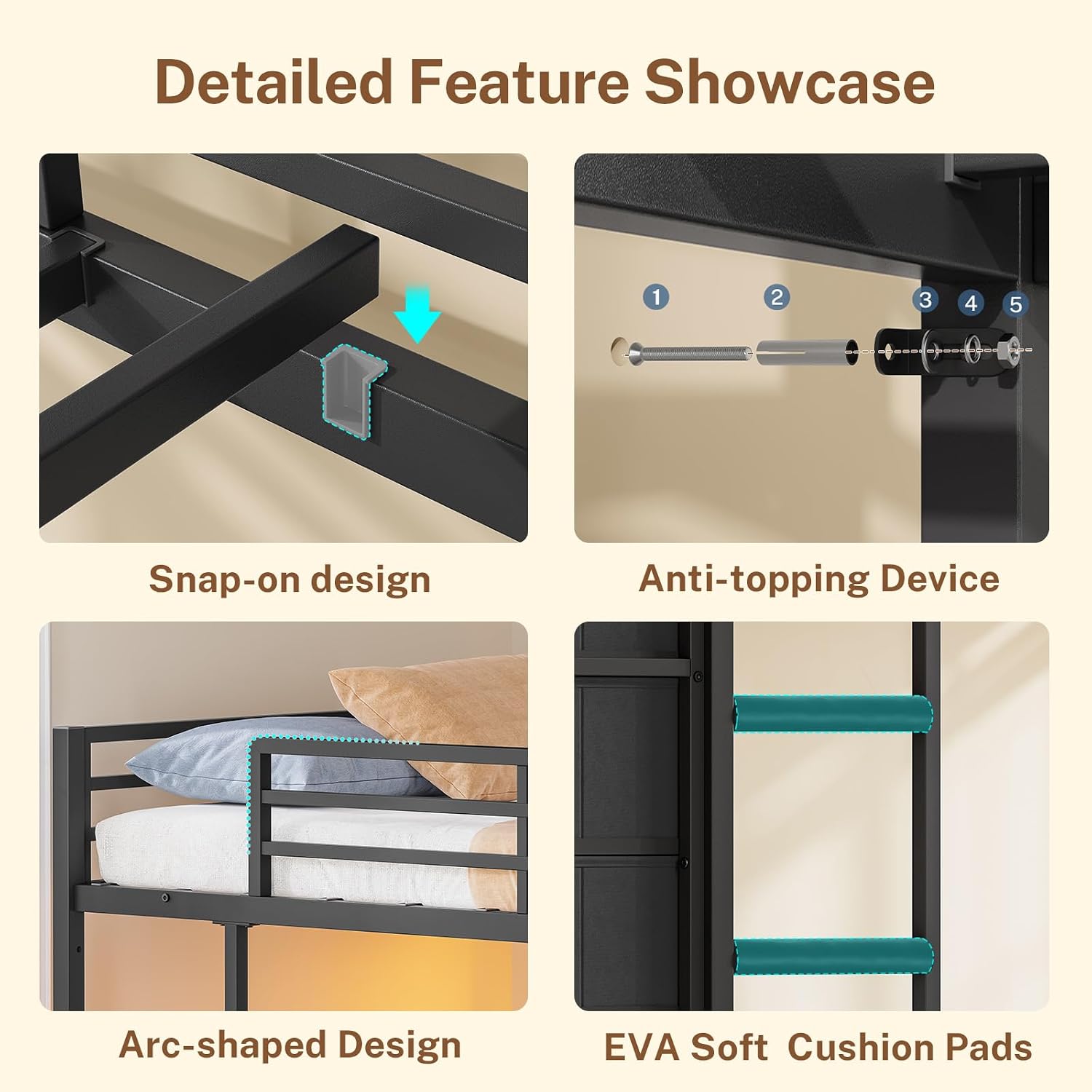 Detalle de Twin-over-Twin Metal Bunk Bed with 9 Drawers